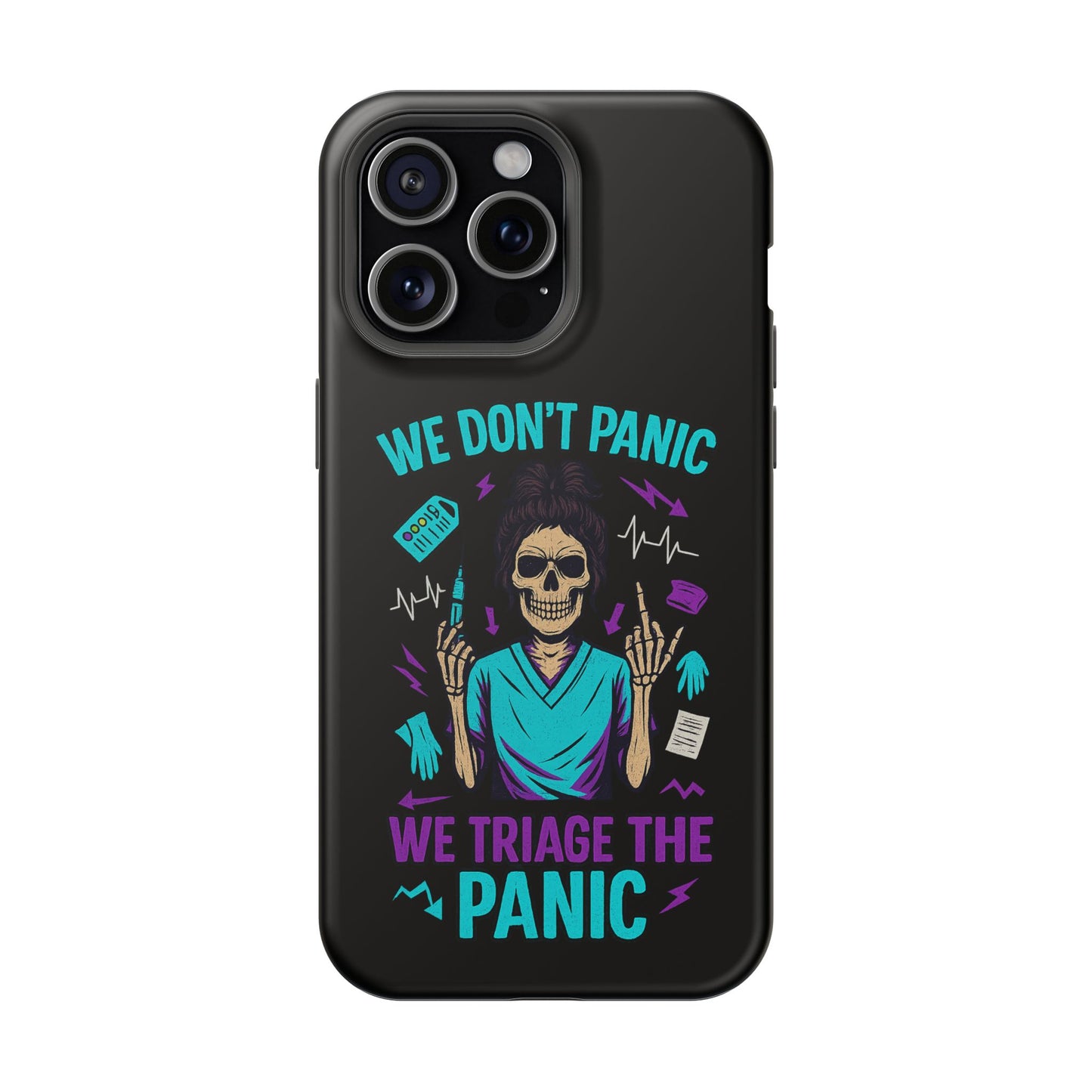 Magnetic Phone Case with Skull Design - We Don't Panic, Perfect for Nurses and Medical Professionals, Halloween Gift, Fun Accessory, [...]