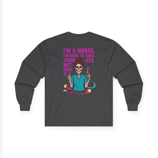 Nurse Graphic Tee, Funny Nurse Gift, Halloween Apparel, Medical Humor Shirt, Unisex Long Sleeve Top, Healthcare Workers Tee