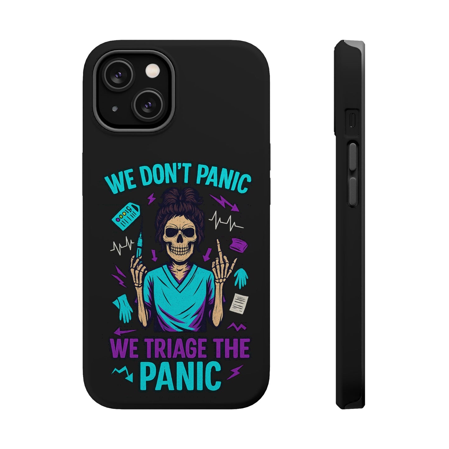 Magnetic Phone Case with Skull Design - We Don't Panic, Perfect for Nurses and Medical Professionals, Halloween Gift, Fun Accessory, [...]