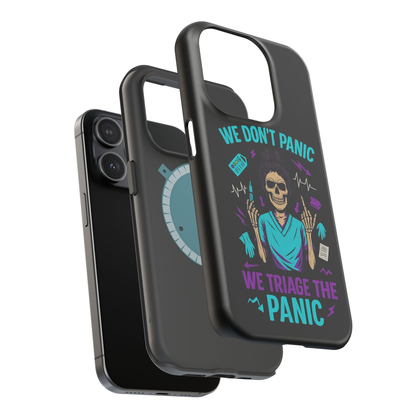 Magnetic Phone Case with Skull Design - We Don't Panic, Perfect for Nurses and Medical Professionals, Halloween Gift, Fun Accessory, [...]