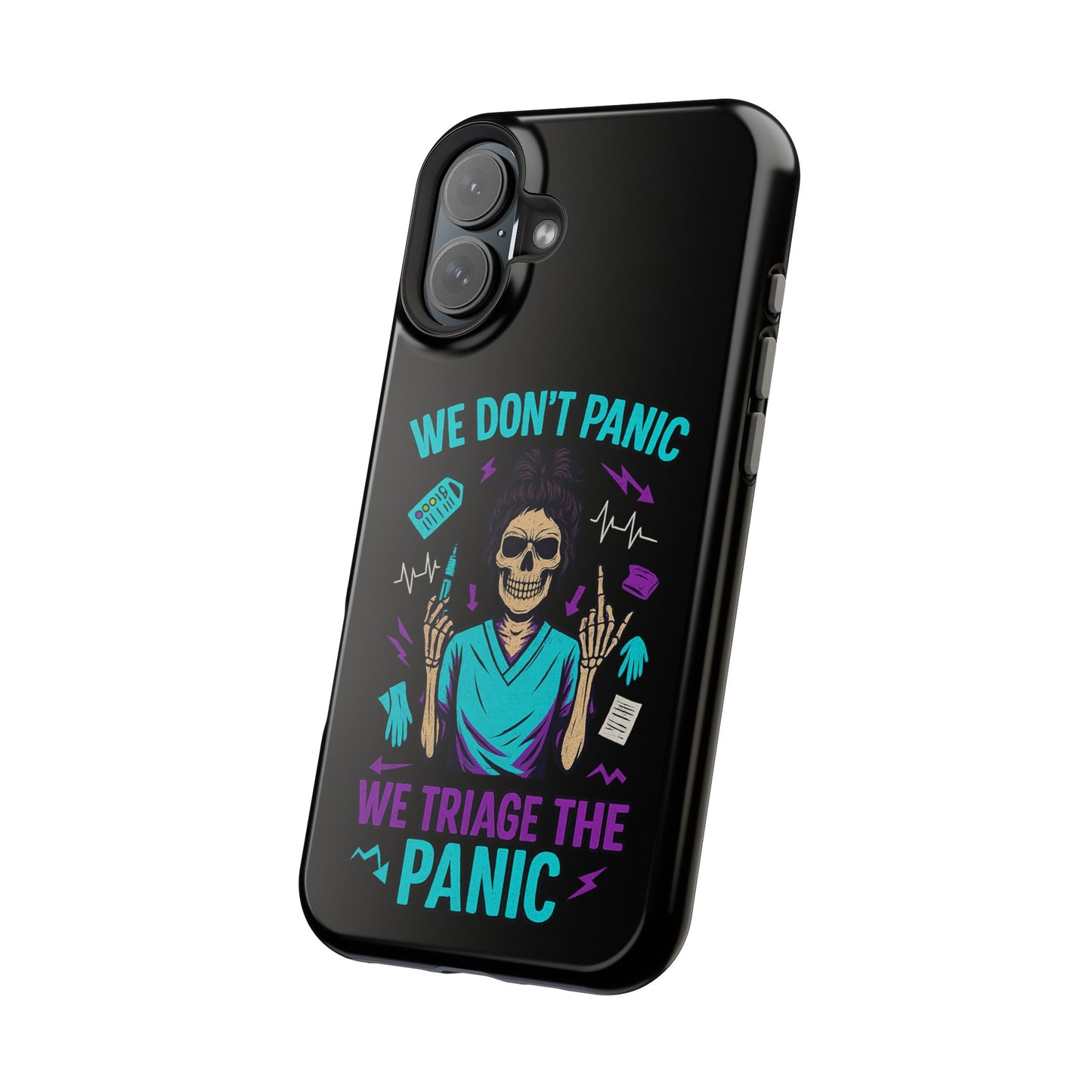 Magnetic Phone Case with Skull Design - We Don't Panic, Perfect for Nurses and Medical Professionals, Halloween Gift, Fun Accessory, [...]