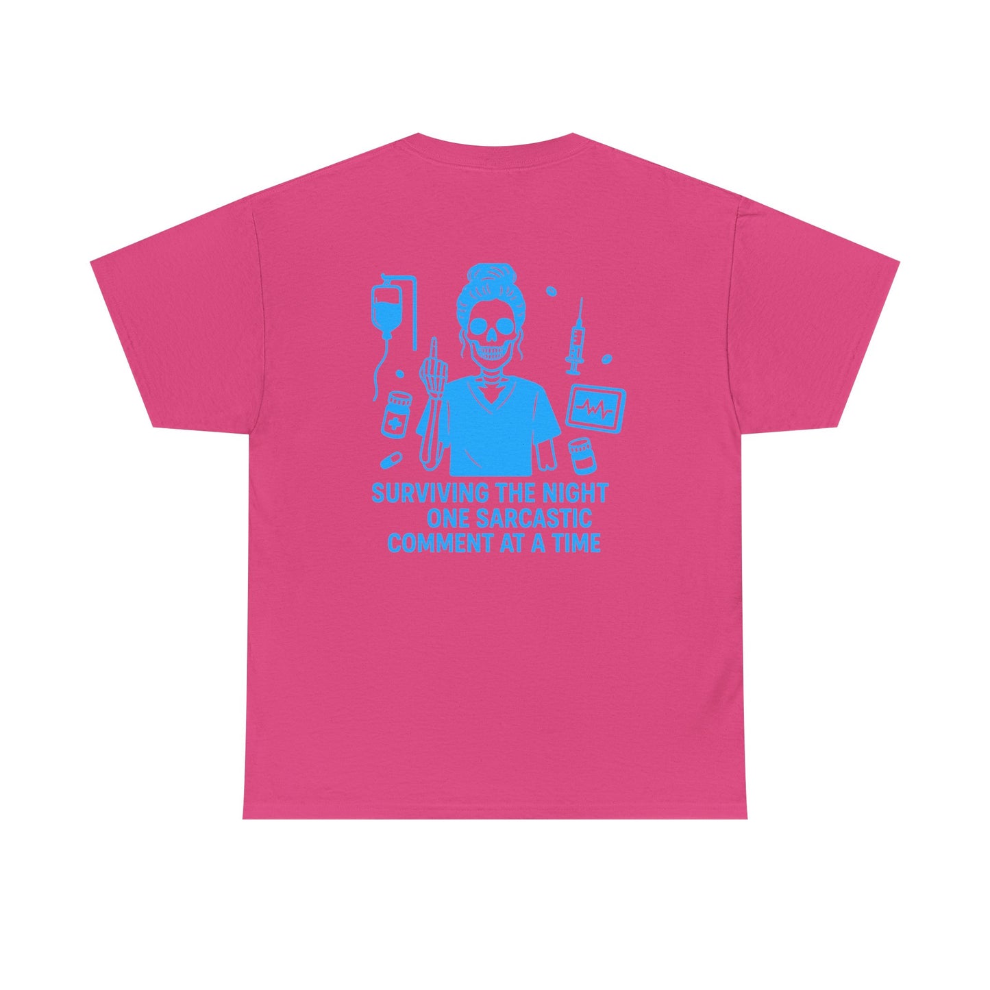 “Surviving the Night One Sarcastic Comment at a Time” – Funny Nurse Tee