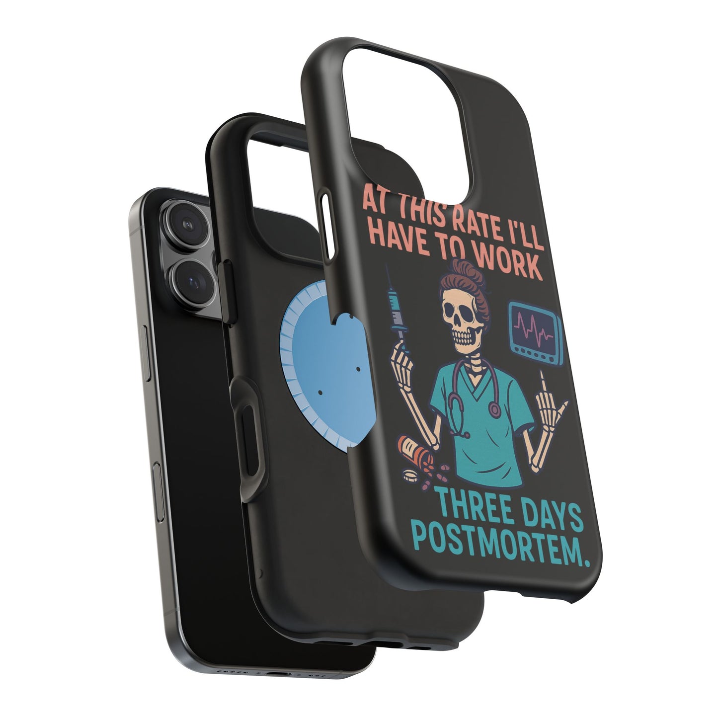 Magnetic Tough Phone Case, 3 Days Postmortem Skull Design, Cute Nurse Gift, Halloween Decor, Unique Phone Accessory