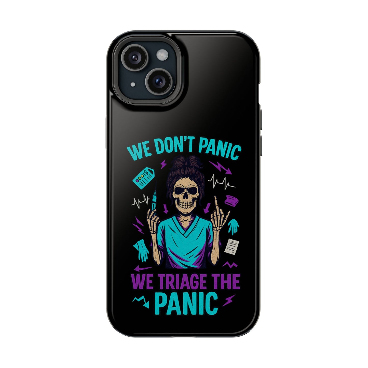 Magnetic Phone Case with Skull Design - We Don't Panic, Perfect for Nurses and Medical Professionals, Halloween Gift, Fun Accessory, [...]