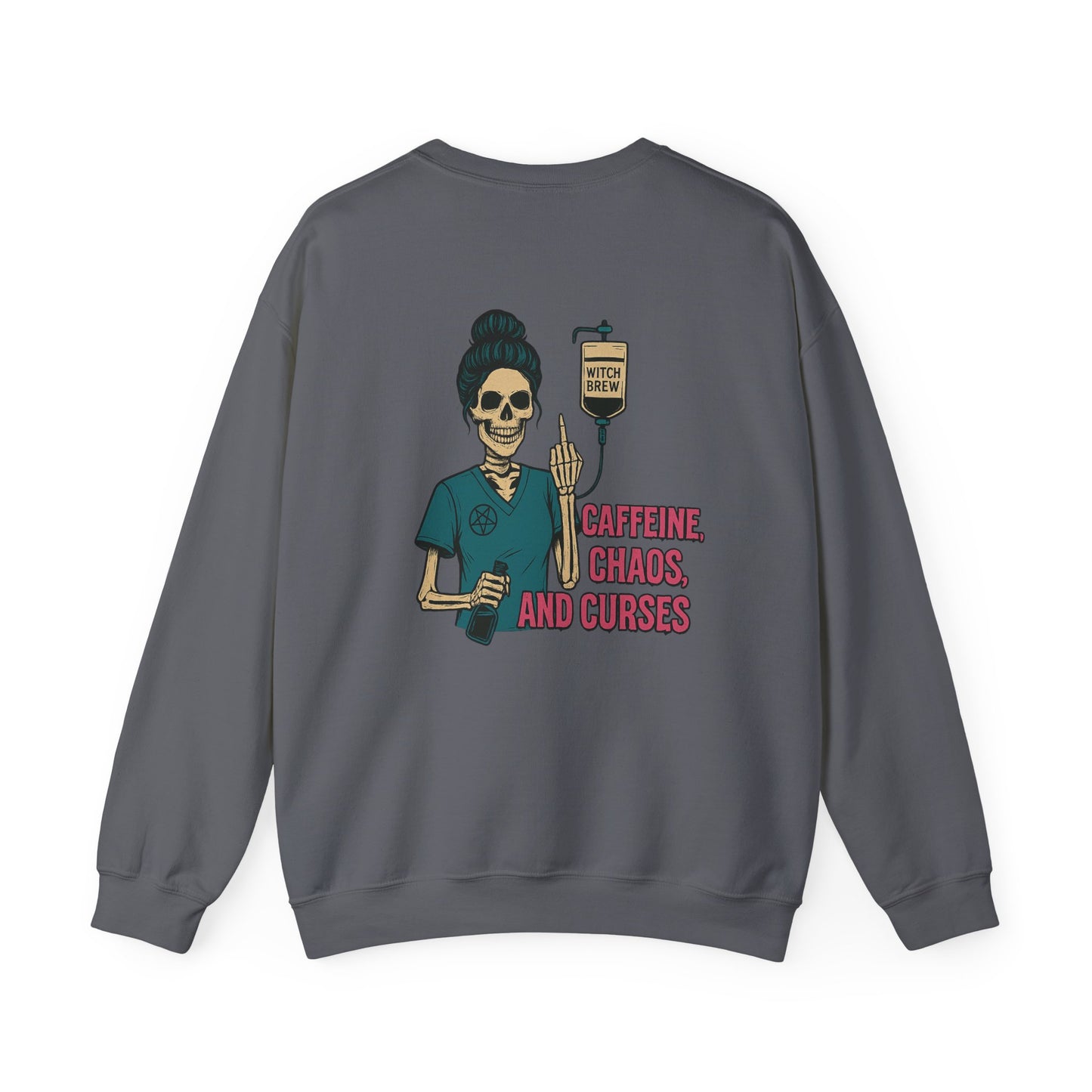 Caffeine Chaos & Curses Sweatshirt - Unisex Crewneck, Halloween Apparel, Nurse Gift, Cozy Wear, Unique Graphic Sweatshirt