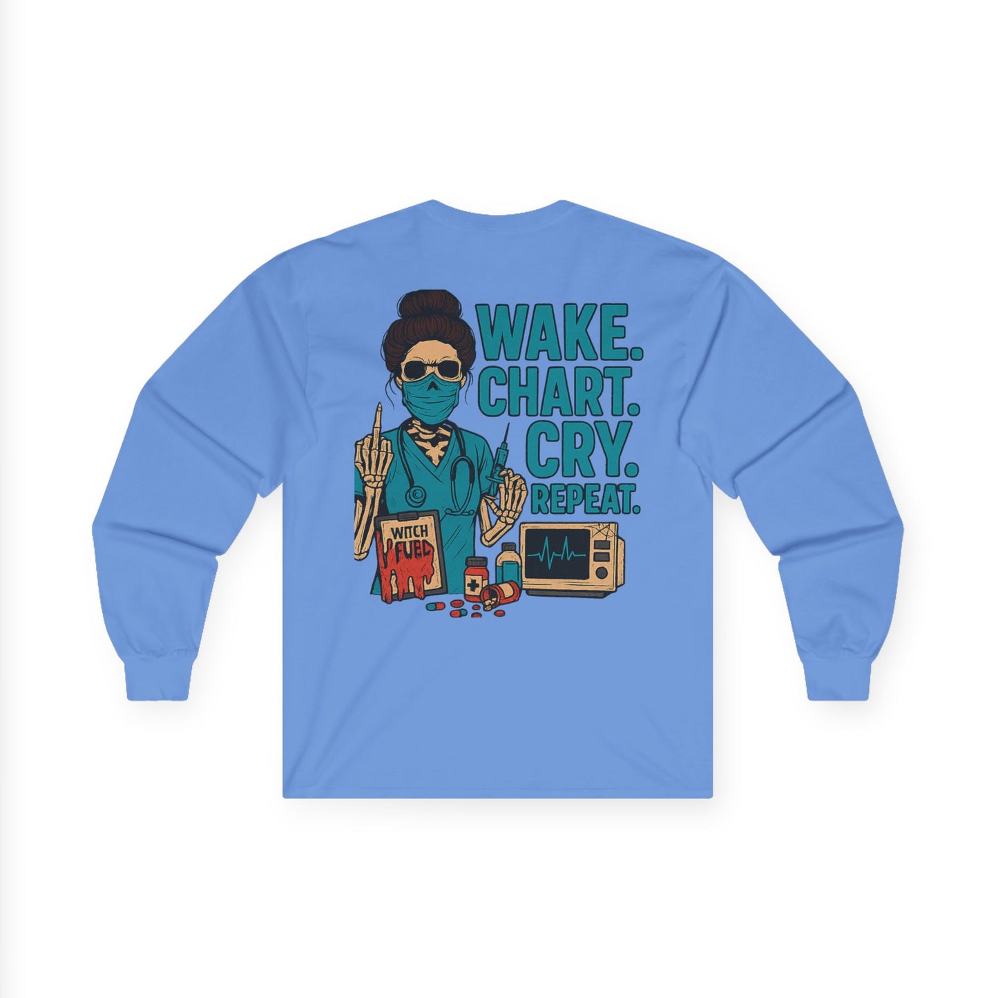 Motivational Long Sleeve Tee, Graphic Tee, Inspirational Shirt, Gift for Creatives, Wake Chart Cry Repeat