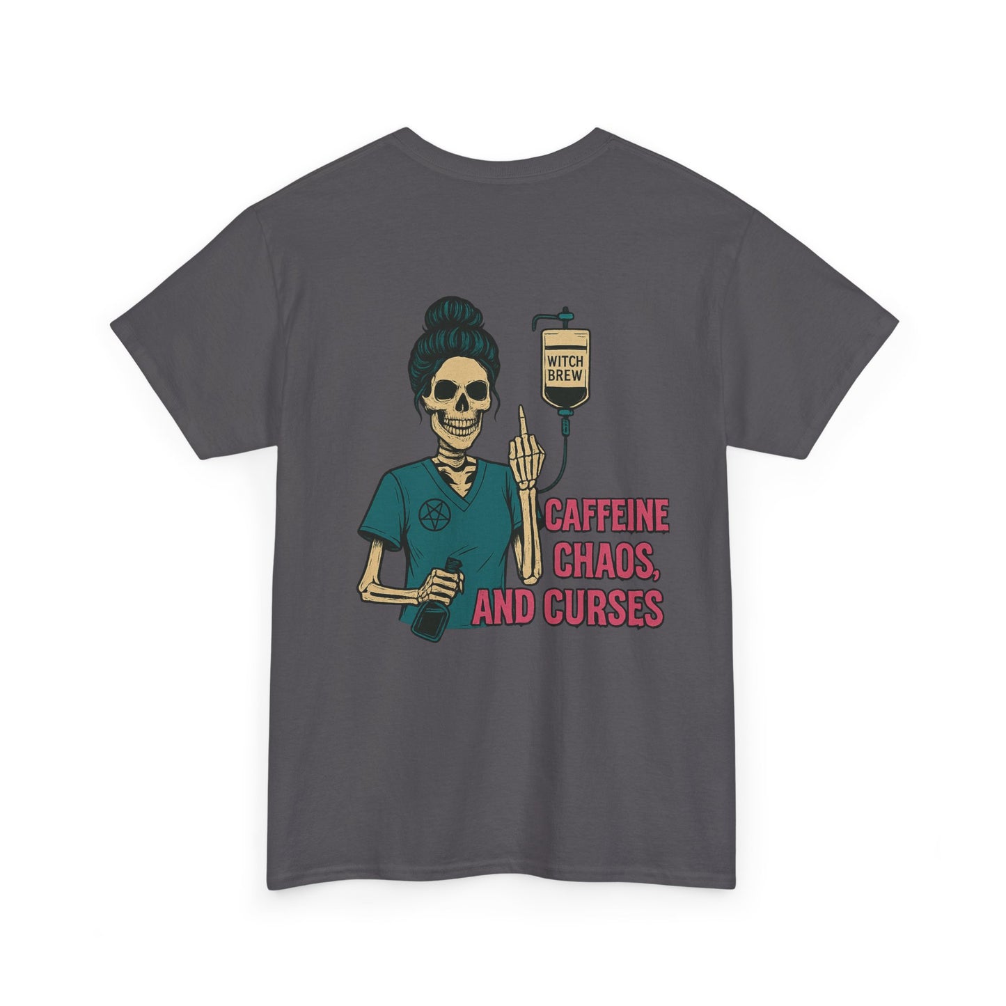 Witchy Caffeine Chaos Tee | Unisex Heavy Cotton Shirt for Halloween, Casual Wear, Gift for Her, Spooky Season, Witchy Vibes