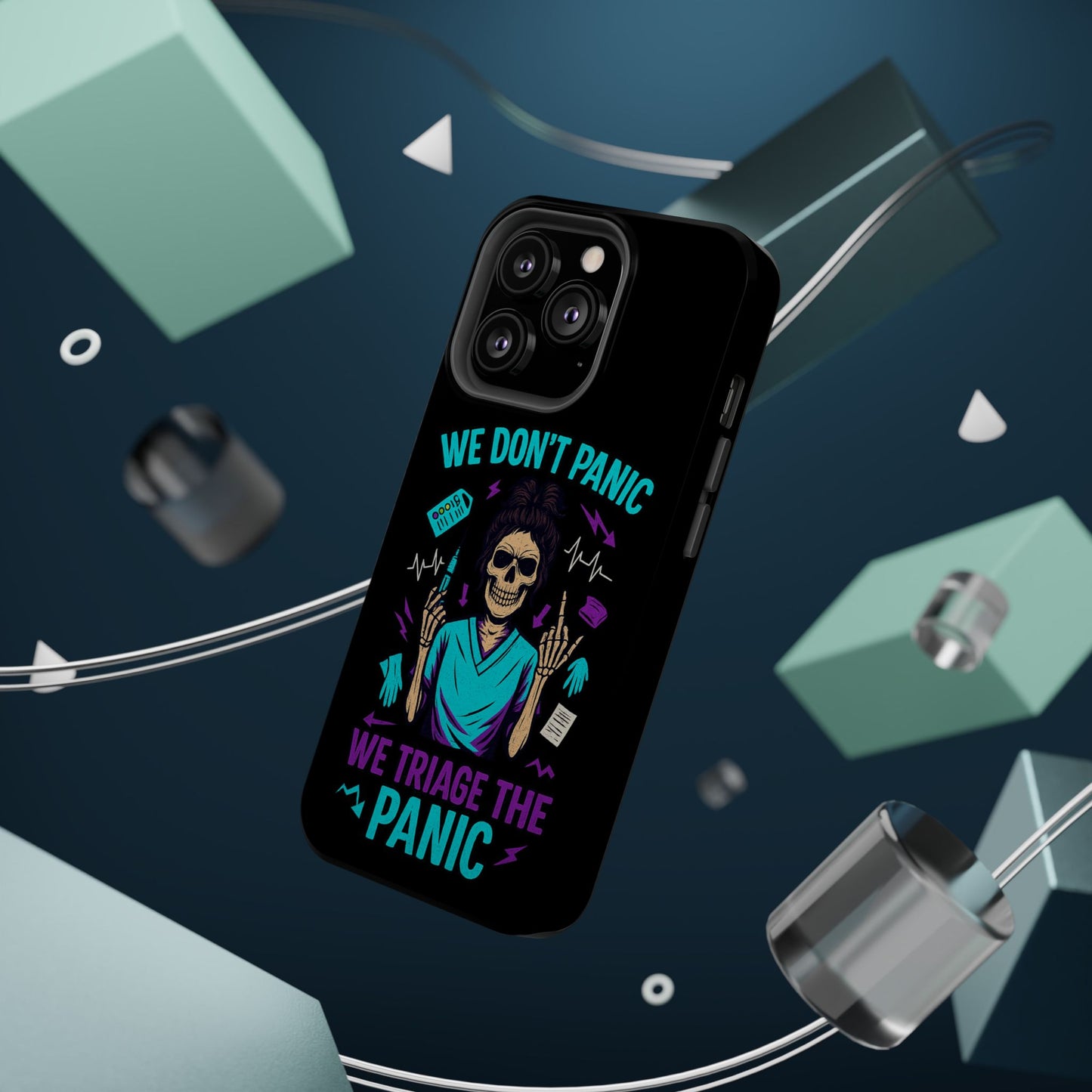 Magnetic Phone Case with Skull Design - We Don't Panic, Perfect for Nurses and Medical Professionals, Halloween Gift, Fun Accessory, [...]