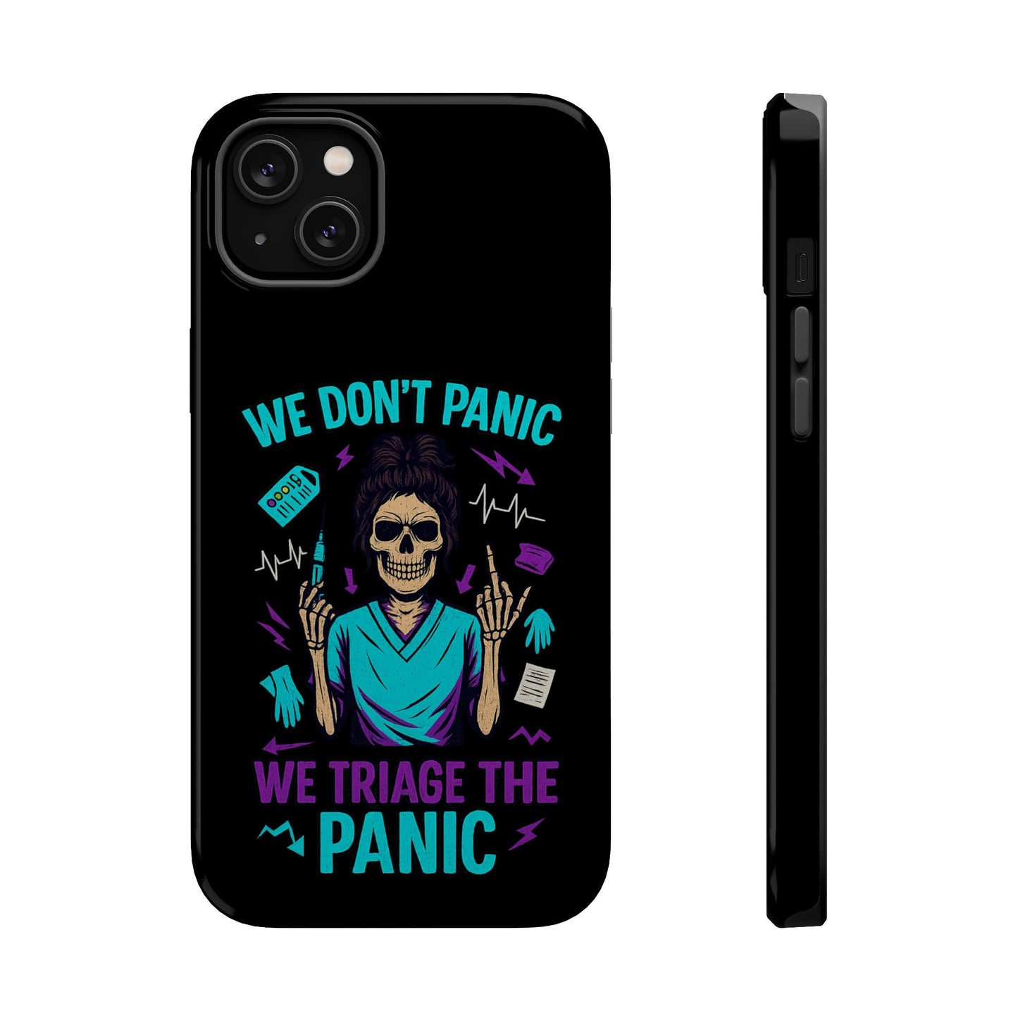 Magnetic Phone Case with Skull Design - We Don't Panic, Perfect for Nurses and Medical Professionals, Halloween Gift, Fun Accessory, [...]