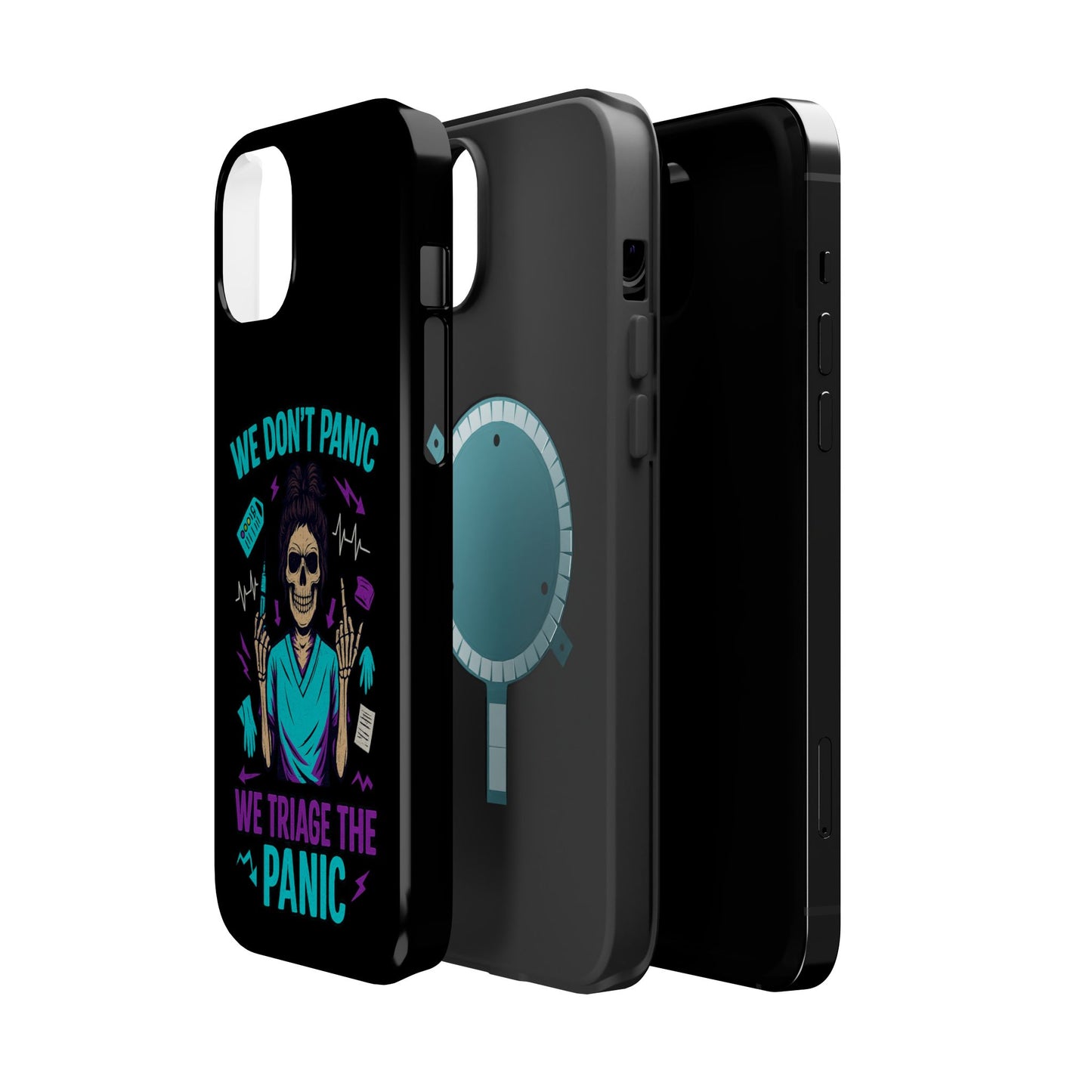 Magnetic Phone Case with Skull Design - We Don't Panic, Perfect for Nurses and Medical Professionals, Halloween Gift, Fun Accessory, [...]