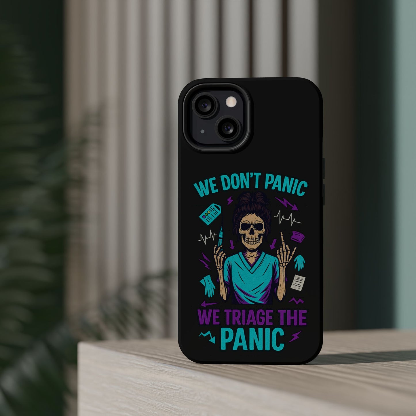 Magnetic Phone Case with Skull Design - We Don't Panic, Perfect for Nurses and Medical Professionals, Halloween Gift, Fun Accessory, [...]