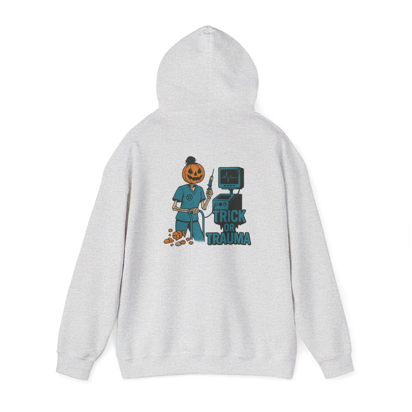 Halloween Trick or Trauma Unisex Hoodie, Perfect for Fall, Cozy Sweatshirt for Halloween Parties, Costume, Gift Idea, Spooky Season Apparel