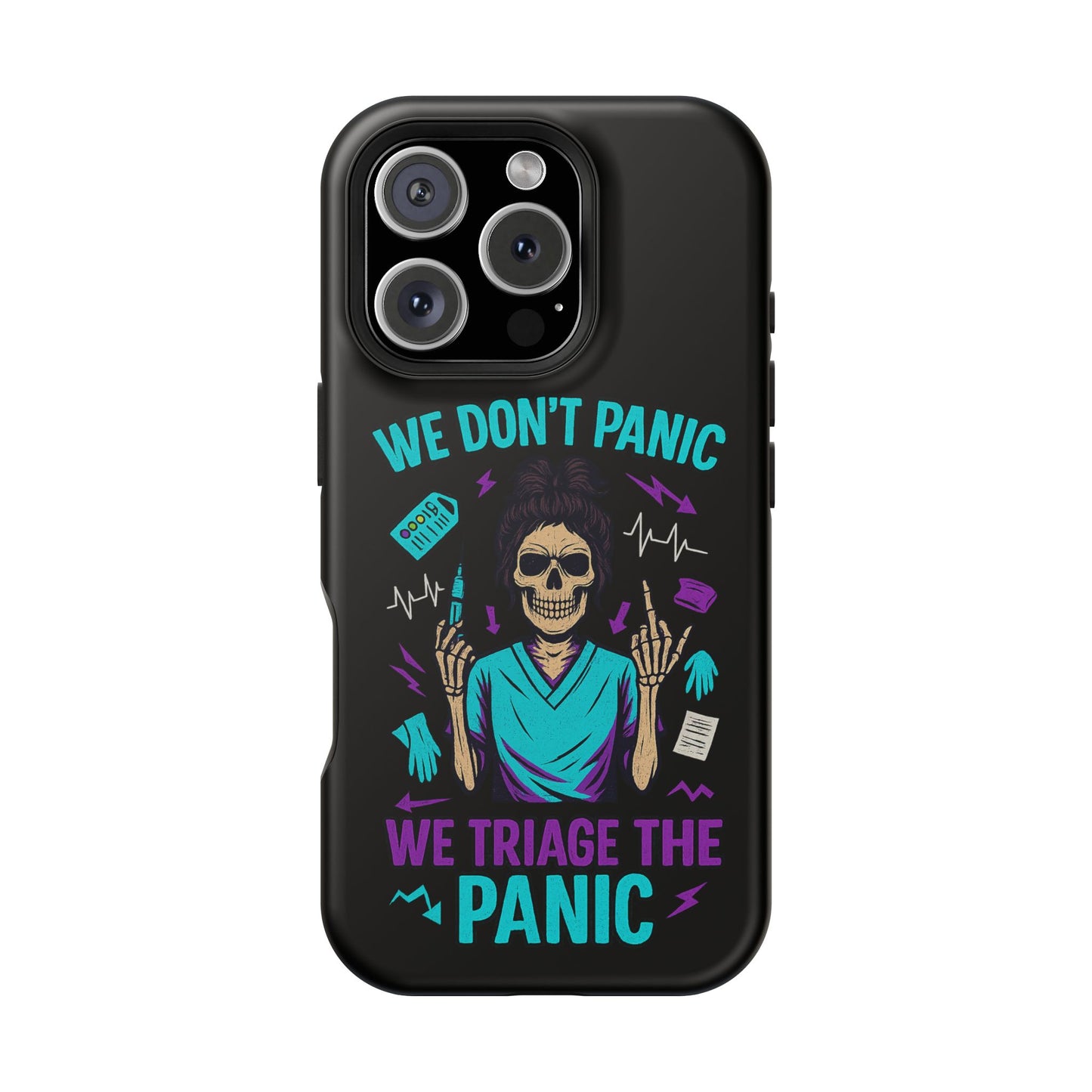 Magnetic Phone Case with Skull Design - We Don't Panic, Perfect for Nurses and Medical Professionals, Halloween Gift, Fun Accessory, [...]