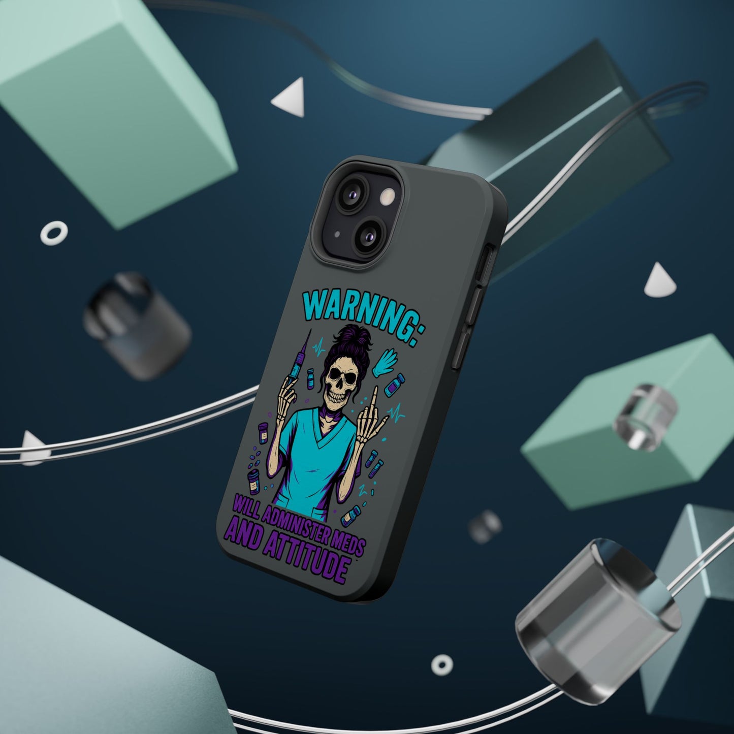 Warning: Meds & Attitude Magnetic Tough Cases | Nurse Gift, Skull Design, Phone Accessory, Healthcare Humor Case, Unique Tech Accessory