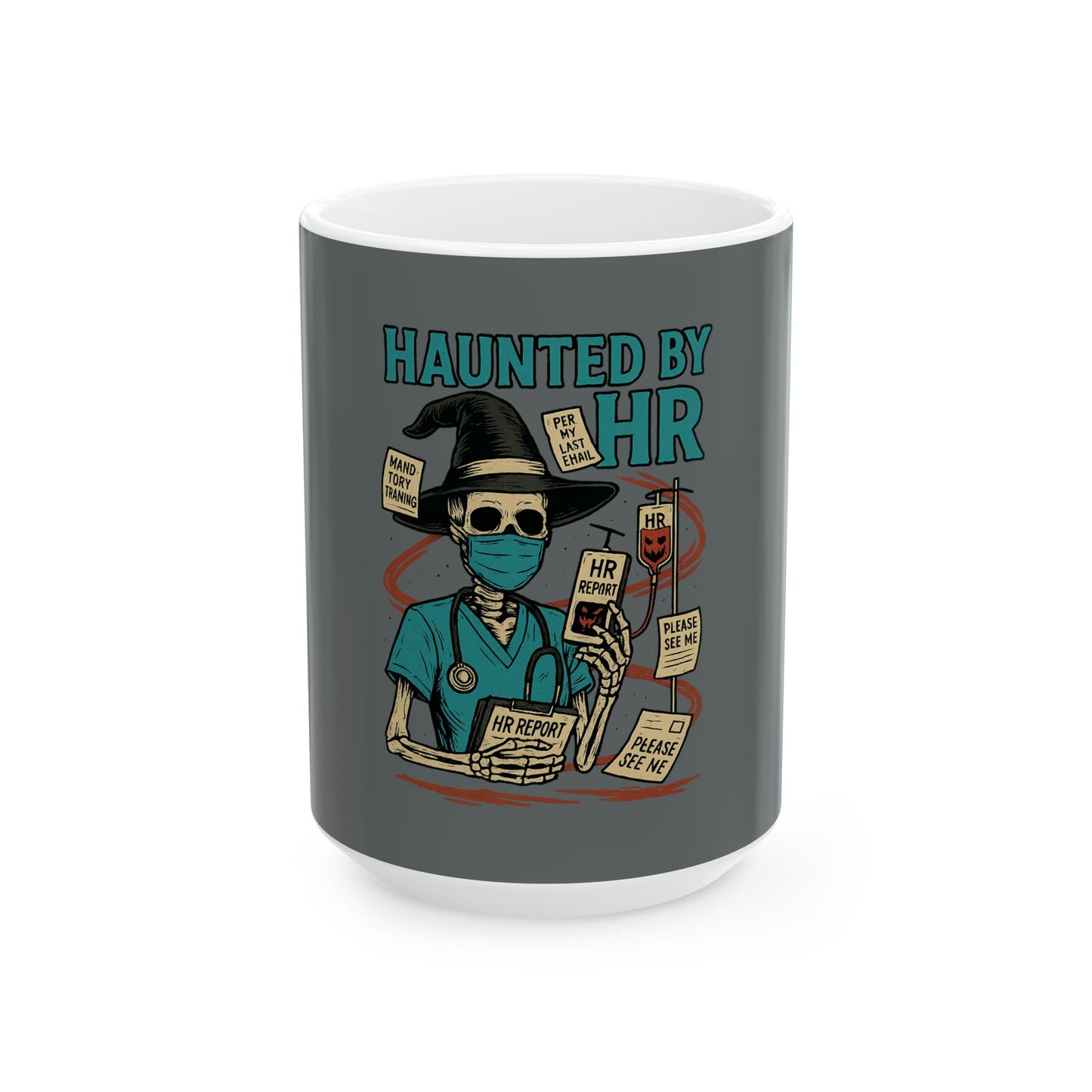 Haunted by HR Ceramic Mug - Funny Office Gift, Halloween Decor, Employee Appreciation, Work Humor, Quirky Coffee Cup