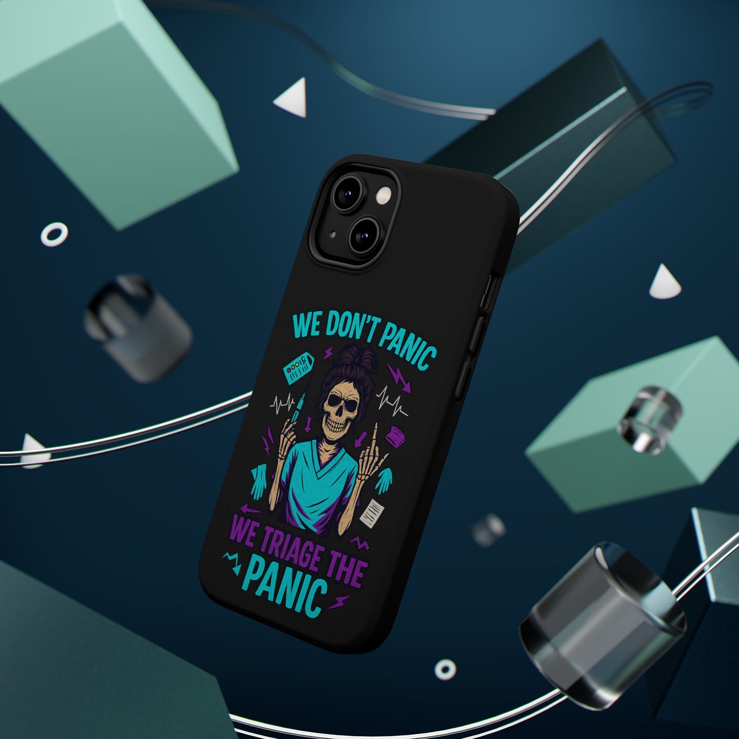 Magnetic Phone Case with Skull Design - We Don't Panic, Perfect for Nurses and Medical Professionals, Halloween Gift, Fun Accessory, [...]
