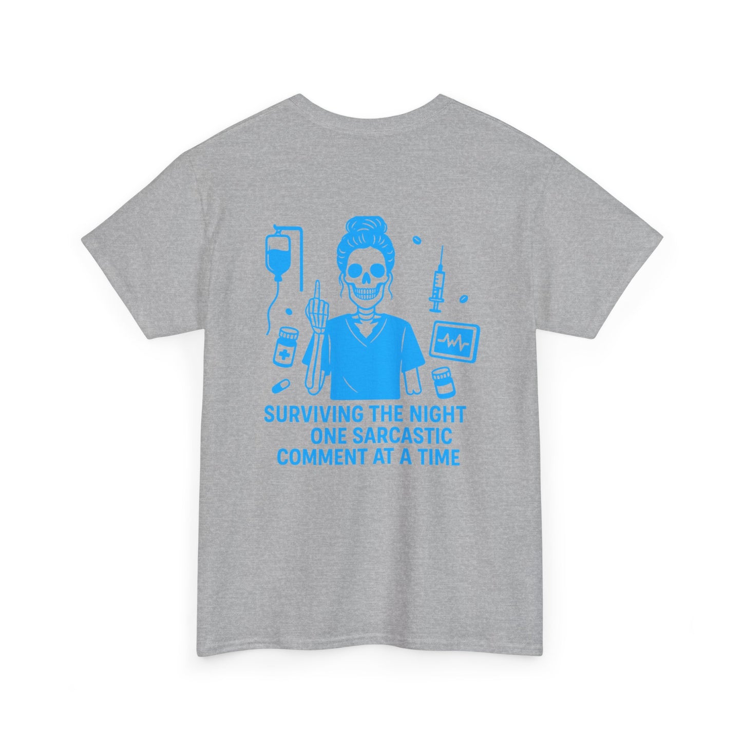 “Surviving the Night One Sarcastic Comment at a Time” – Funny Nurse Tee