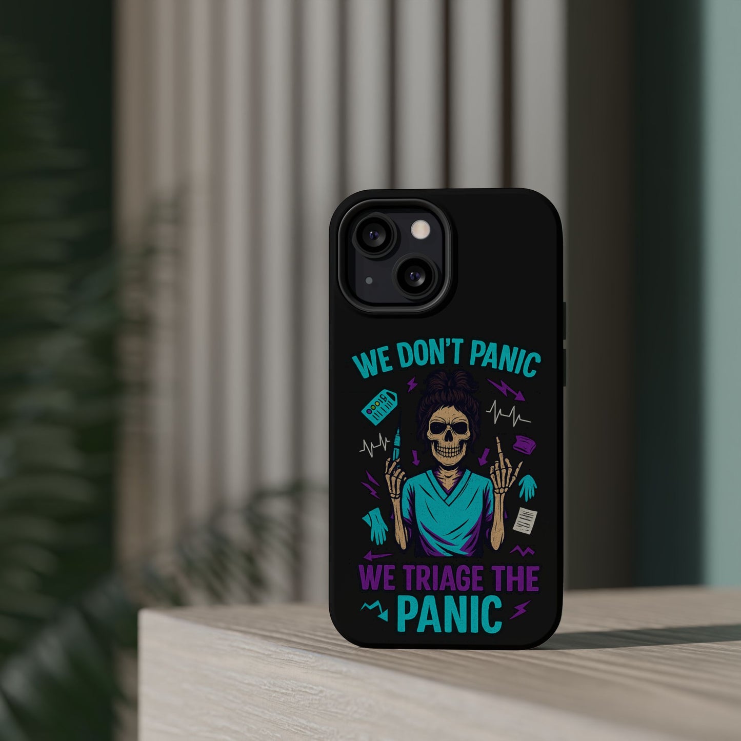 Magnetic Phone Case with Skull Design - We Don't Panic, Perfect for Nurses and Medical Professionals, Halloween Gift, Fun Accessory, [...]