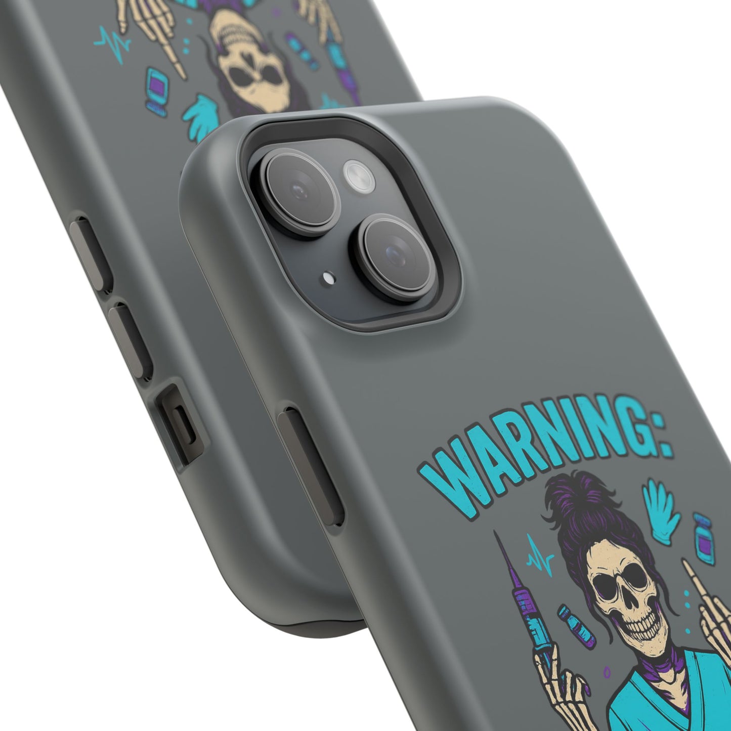 Warning: Meds & Attitude Magnetic Tough Cases | Nurse Gift, Skull Design, Phone Accessory, Healthcare Humor Case, Unique Tech Accessory