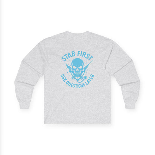 Edgy Graphic Long Sleeve Tee - Unisex Cotton Shirt, Casual Wear, Gift for Gamers, Halloween Outfit, Unique Statement Apparel