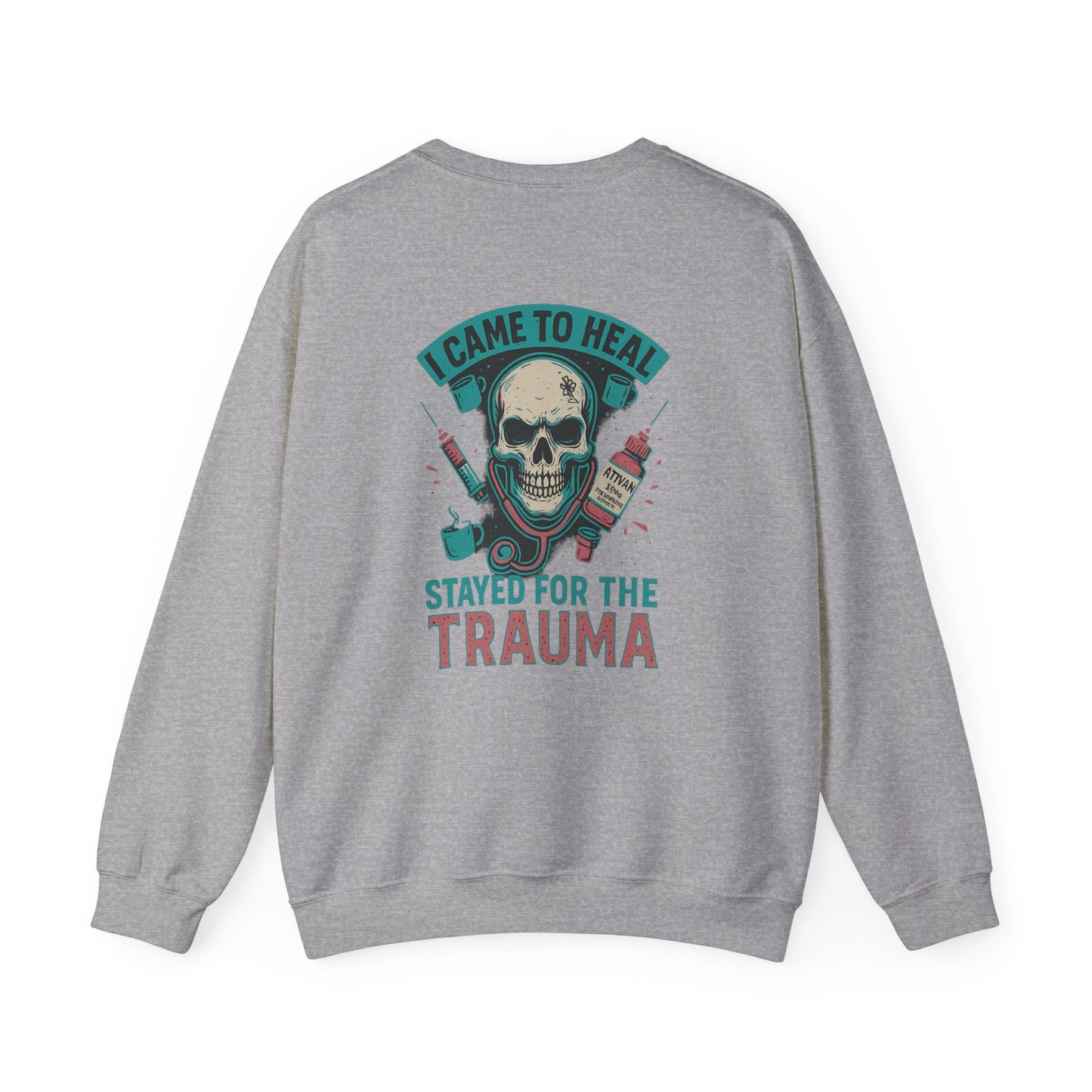 Skull Design Crewneck Sweatshirt, Cozy Graphic Pullover, Unisex Gift for Trauma Survivors, Halloween Style, Casual Comfort Wear