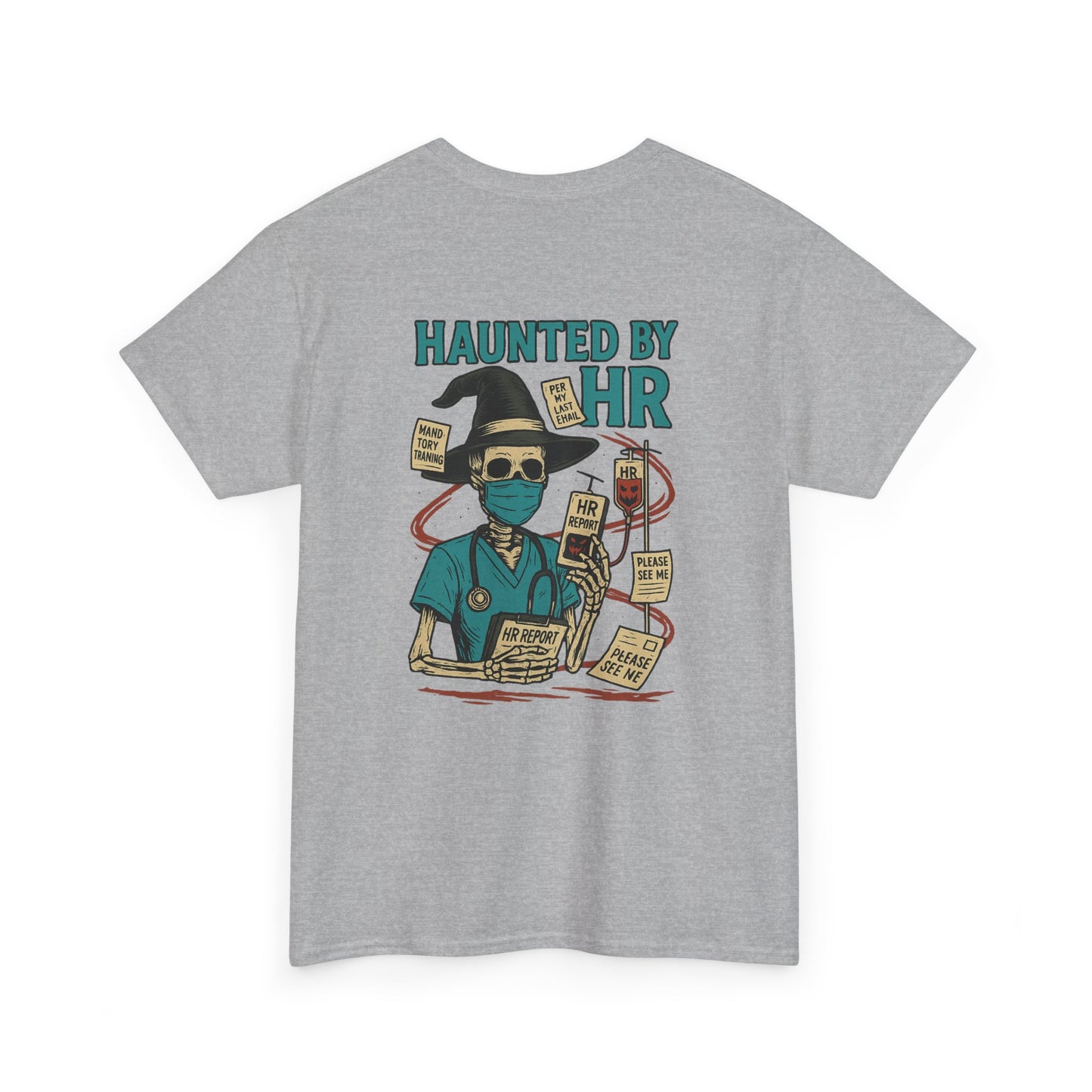 Haunted by HR Graphic Tee, Unisex Heavy Cotton Shirt, Halloween T-Shirt, Fun Office Humor, Spooky Gifts, Casual Wear
