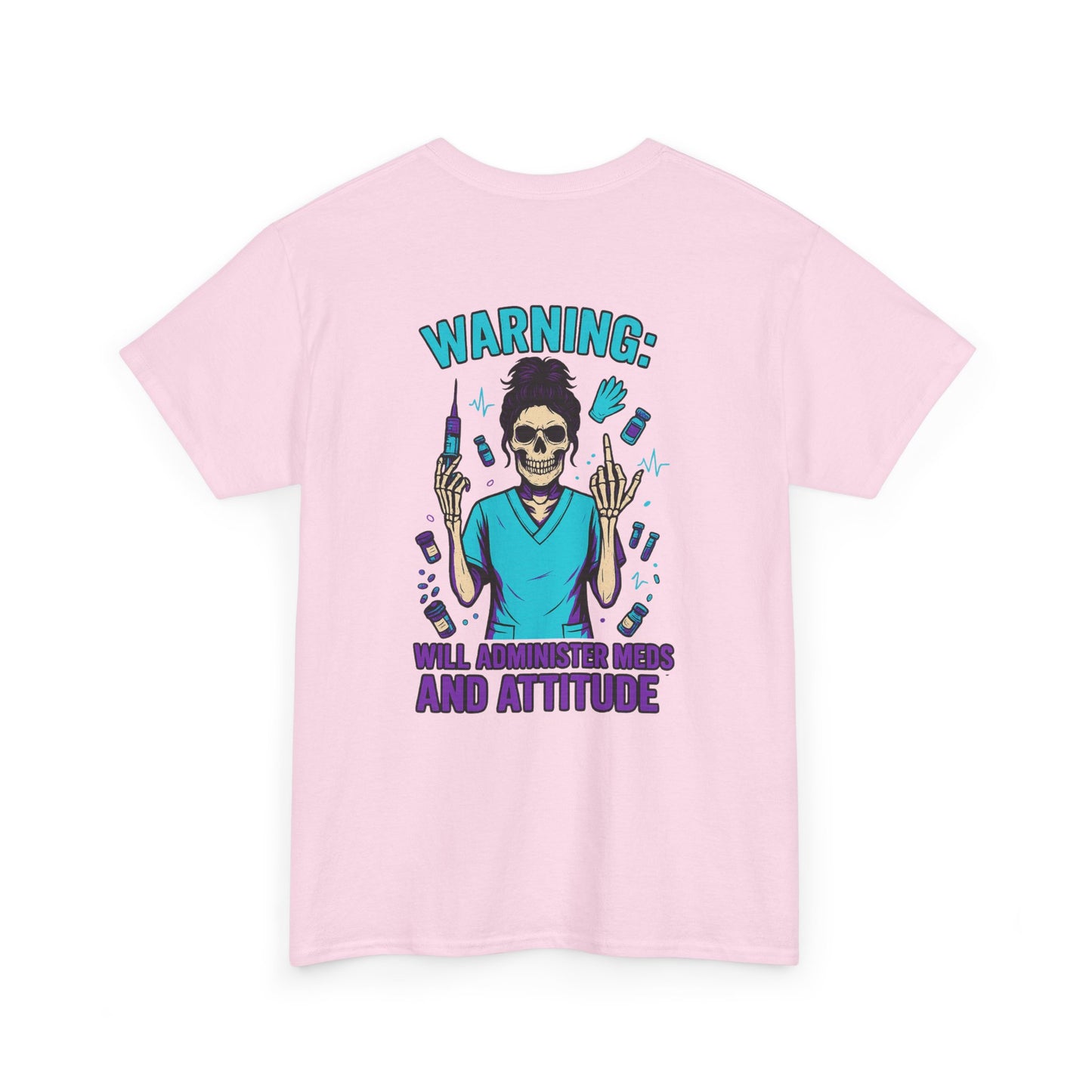 Warning Meds and Attitude Unisex Tee, Skull Graphic Shirt, Funny Nurse T-Shirt, Gift for Healthcare Workers, Halloween Apparel, Casual Wear