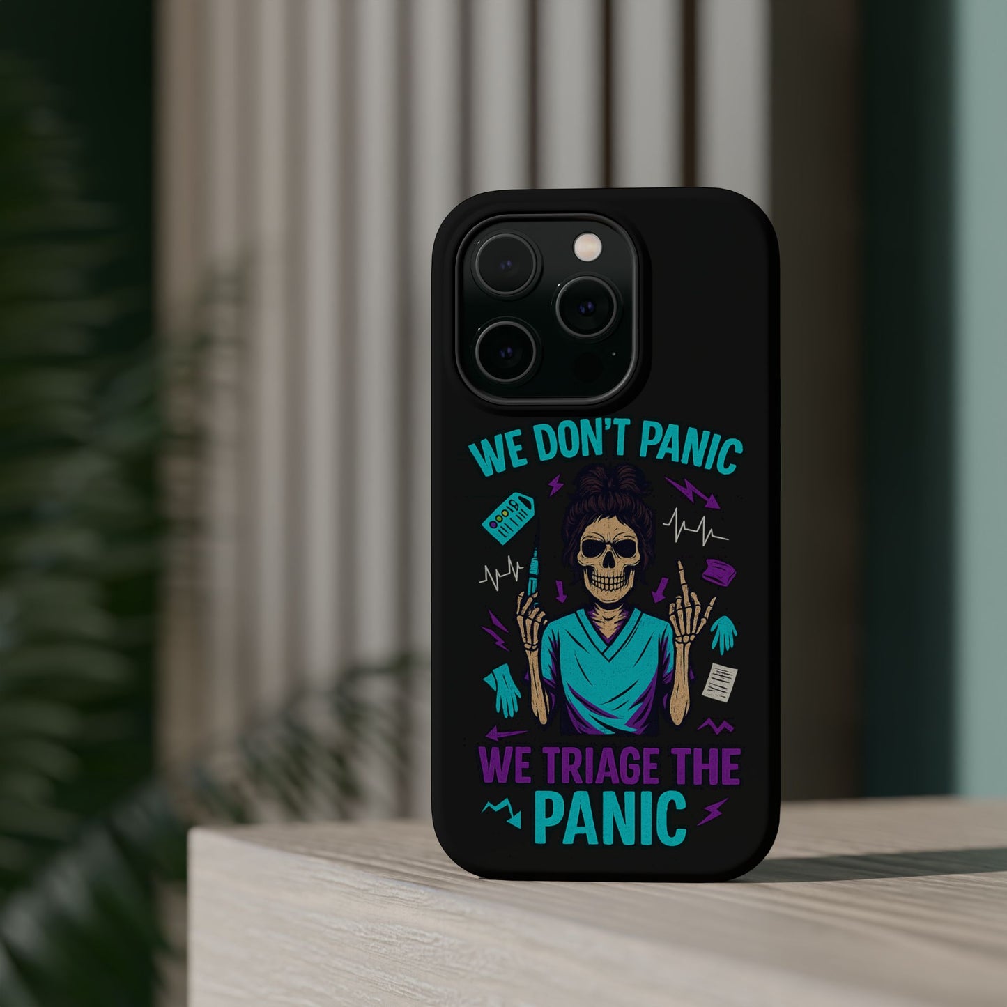 Magnetic Phone Case with Skull Design - We Don't Panic, Perfect for Nurses and Medical Professionals, Halloween Gift, Fun Accessory, [...]