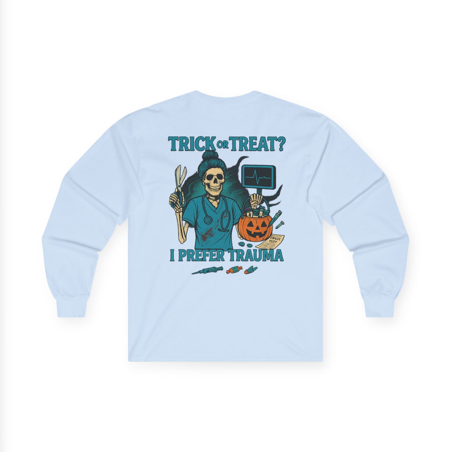 Spooky Humor Long Sleeve Tee - Trick or Treat, Halloween Ghost Shirt, Fall Fashion, Unisex Comfy Tee, Halloween Gift Idea