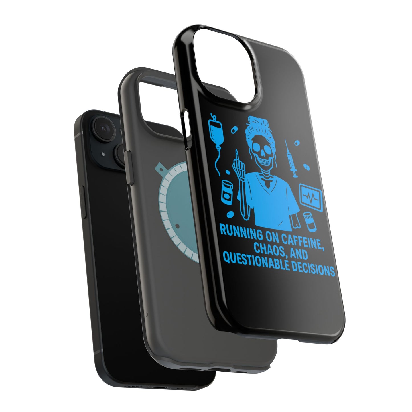 Running on Caffeine, Chaos, and Questionable Decisions” – Nurse Life Phone Case