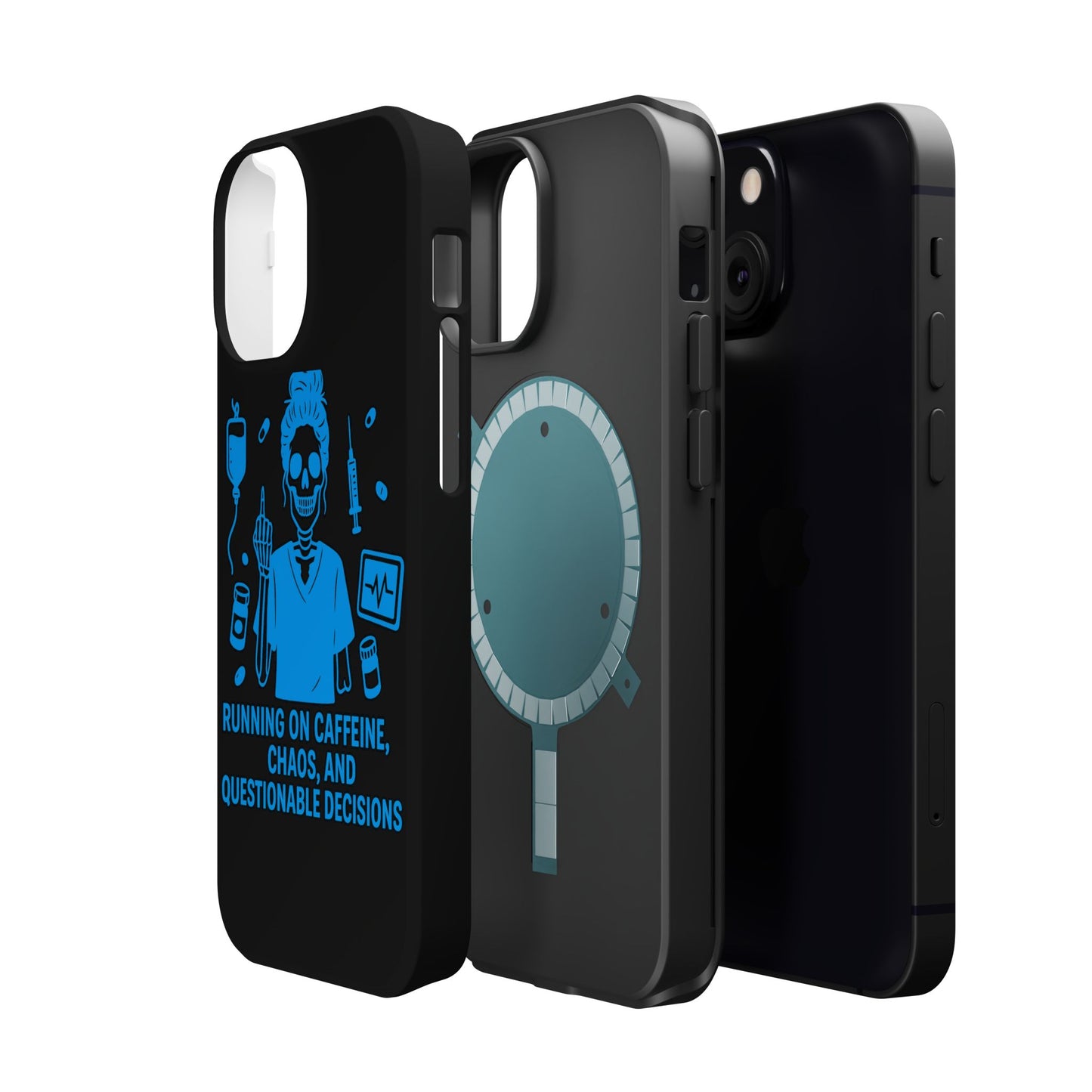Running on Caffeine, Chaos, and Questionable Decisions” – Nurse Life Phone Case