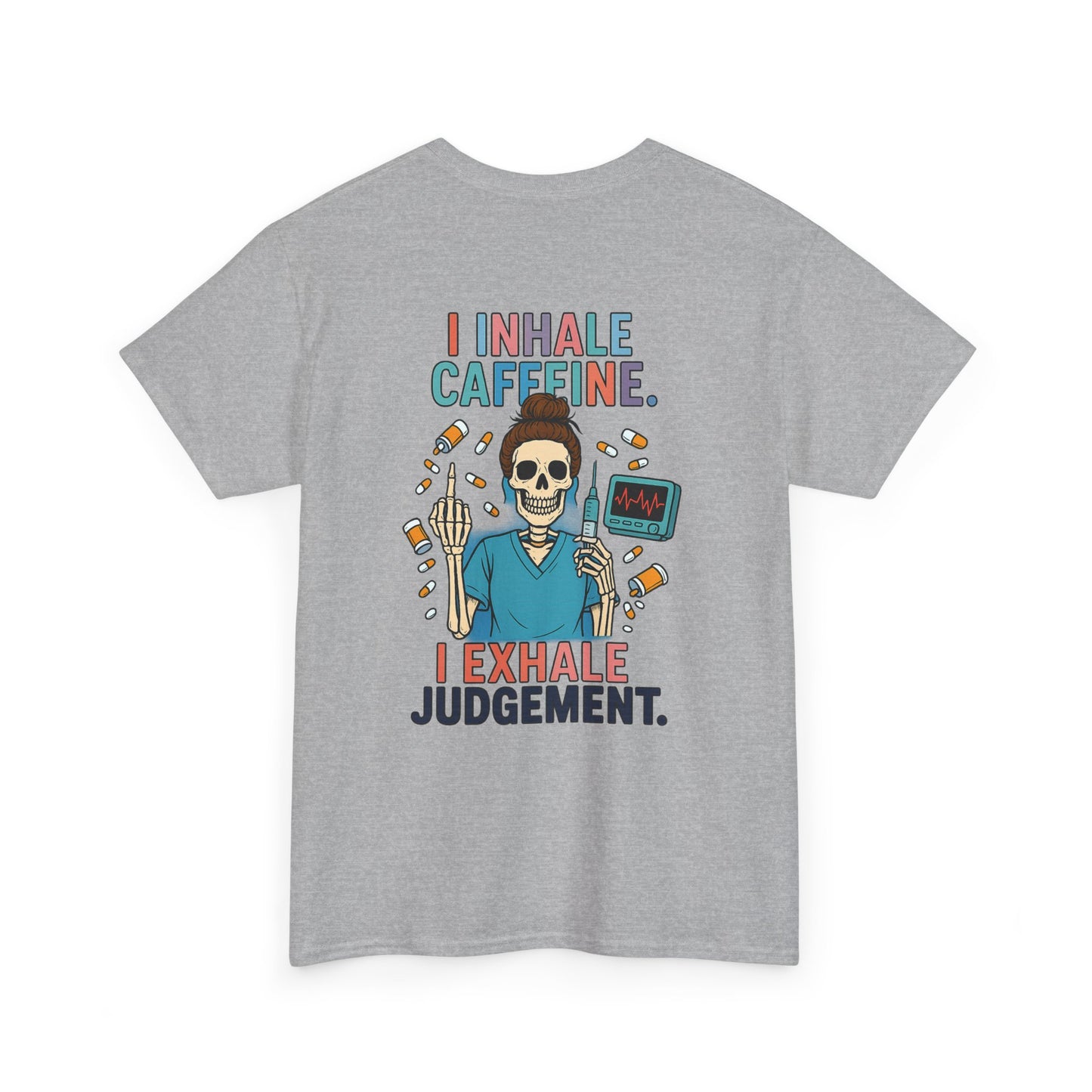Funny Skeleton Caffeine Tee, Unisex Graphic T-Shirt, Quirky Gift for Coffee Lovers, Halloween Apparel, Casual Humor Shirt