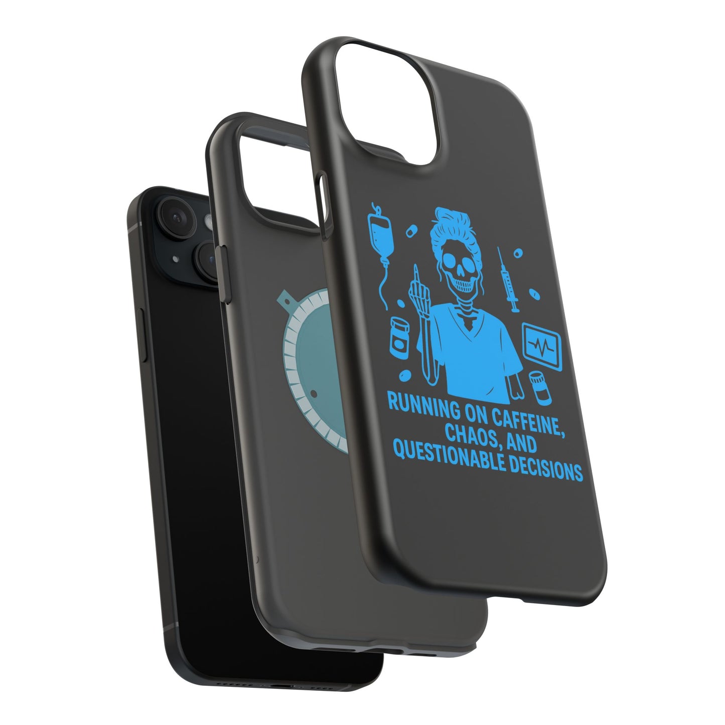 Running on Caffeine, Chaos, and Questionable Decisions” – Nurse Life Phone Case