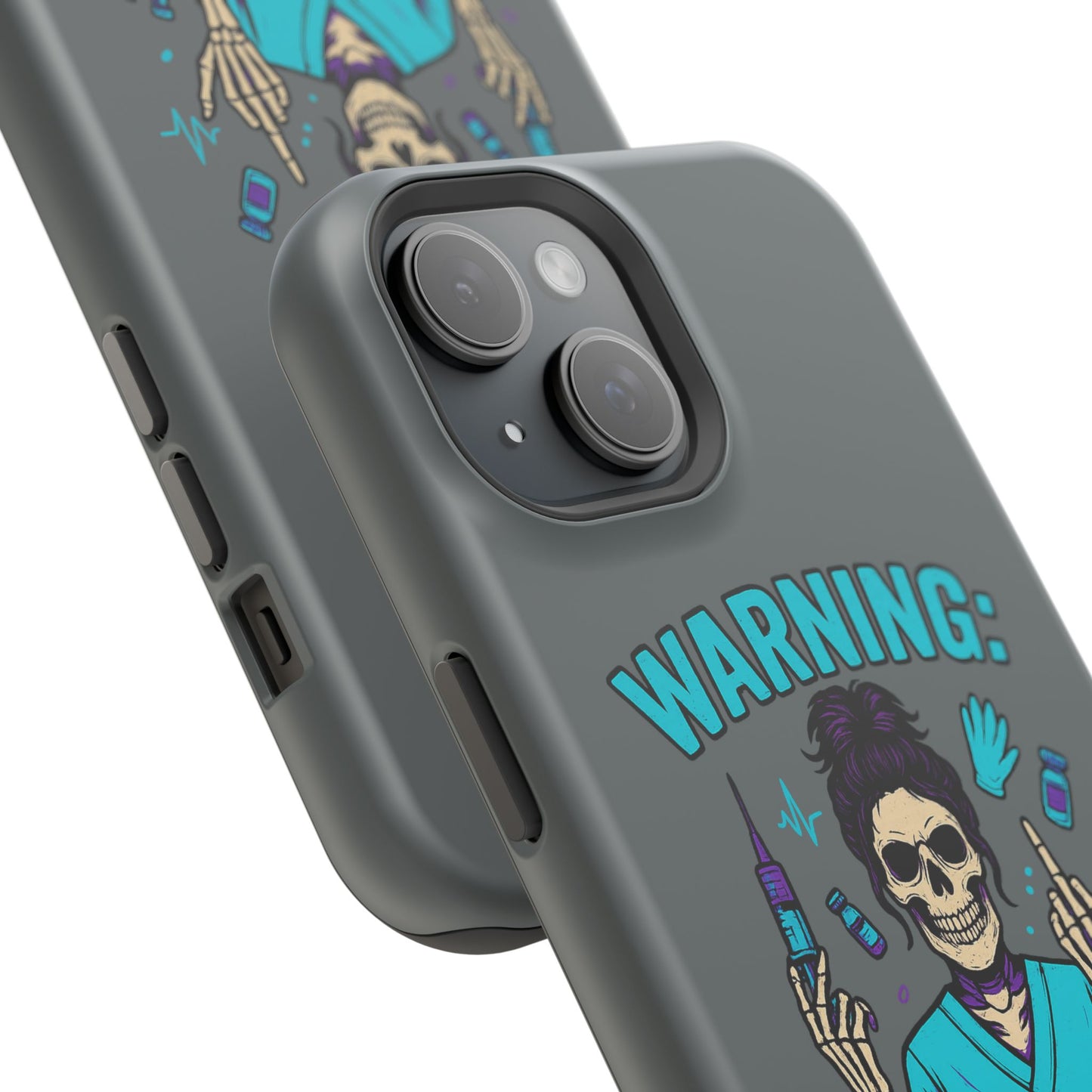 Warning: Meds & Attitude Magnetic Tough Cases | Nurse Gift, Skull Design, Phone Accessory, Healthcare Humor Case, Unique Tech Accessory