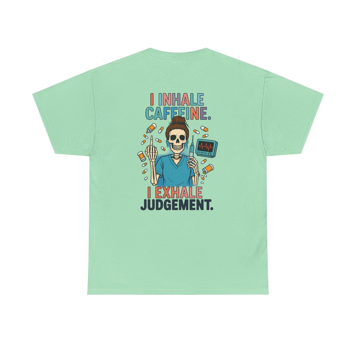 Funny Skeleton Caffeine Tee, Unisex Graphic T-Shirt, Quirky Gift for Coffee Lovers, Halloween Apparel, Casual Humor Shirt