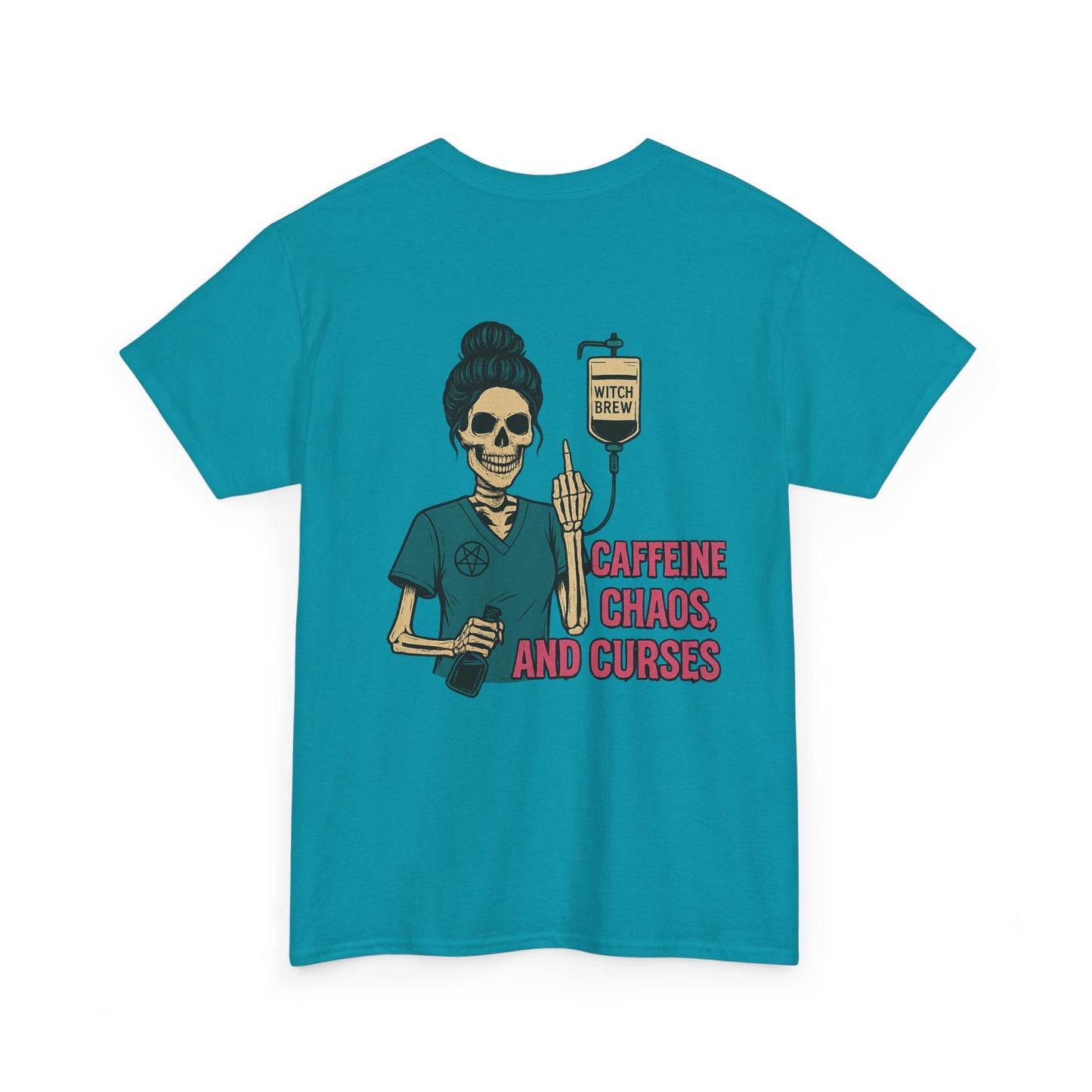 Witchy Caffeine Chaos Tee | Unisex Heavy Cotton Shirt for Halloween, Casual Wear, Gift for Her, Spooky Season, Witchy Vibes