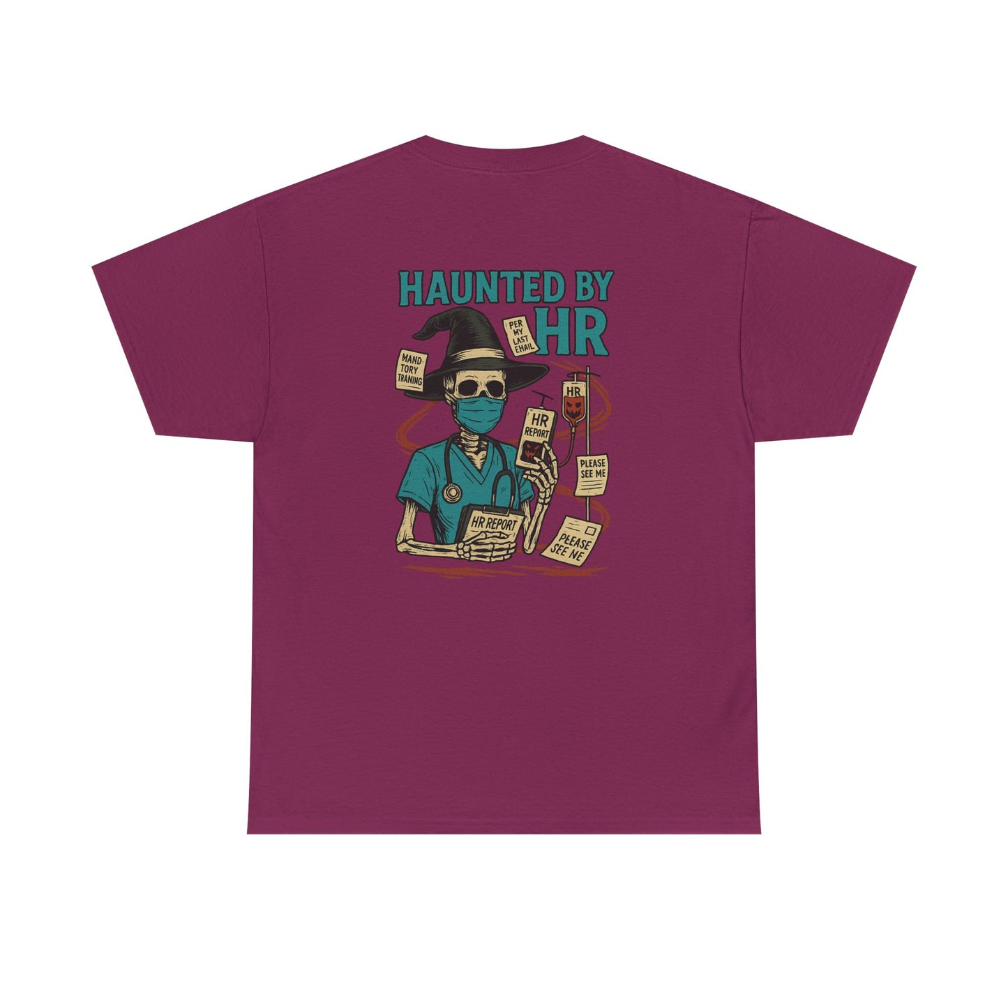 Haunted by HR Graphic Tee, Unisex Heavy Cotton Shirt, Halloween T-Shirt, Fun Office Humor, Spooky Gifts, Casual Wear