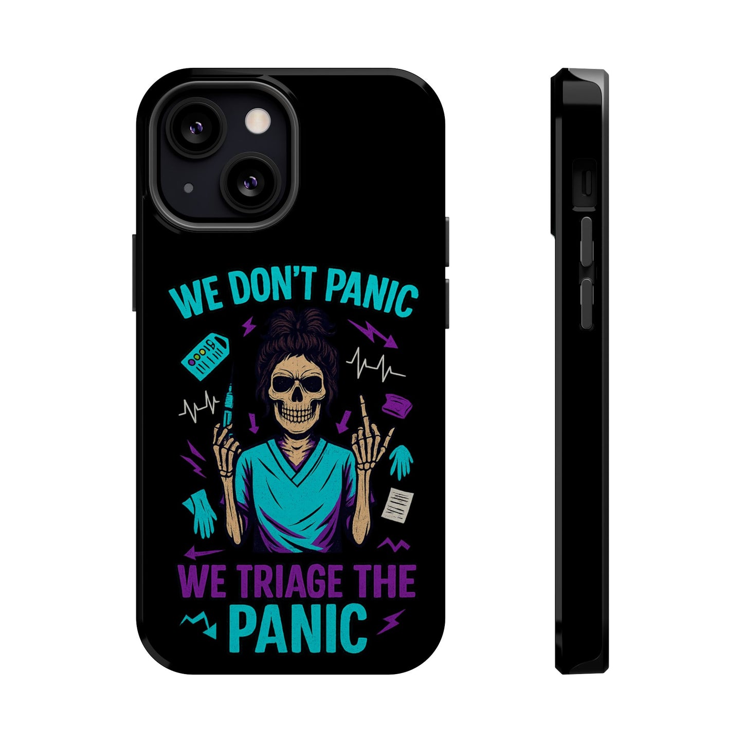 Magnetic Phone Case with Skull Design - We Don't Panic, Perfect for Nurses and Medical Professionals, Halloween Gift, Fun Accessory, [...]