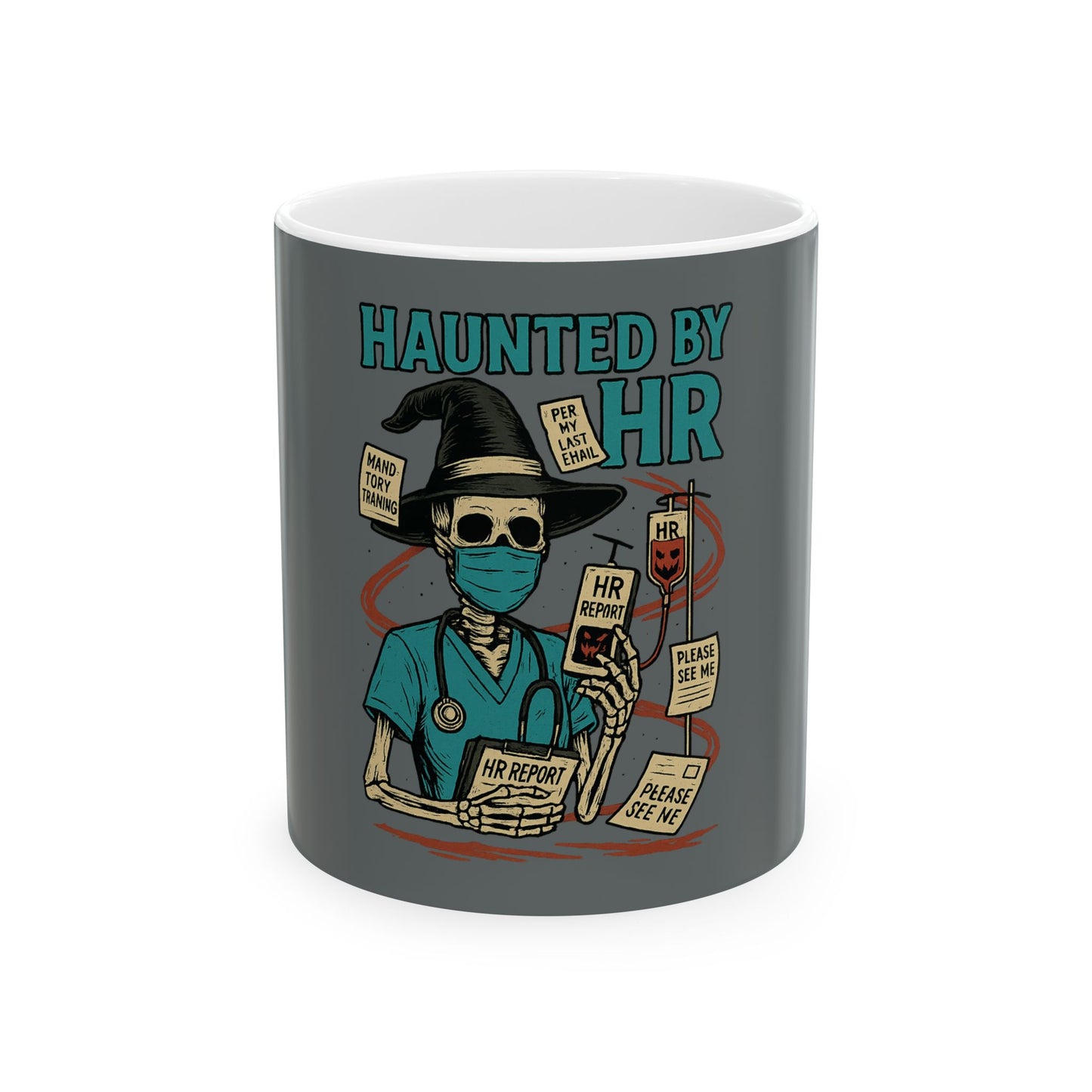 Haunted by HR Ceramic Mug - Funny Office Gift, Halloween Decor, Employee Appreciation, Work Humor, Quirky Coffee Cup