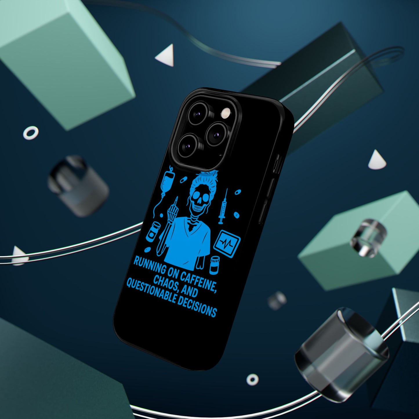Running on Caffeine, Chaos, and Questionable Decisions” – Nurse Life Phone Case