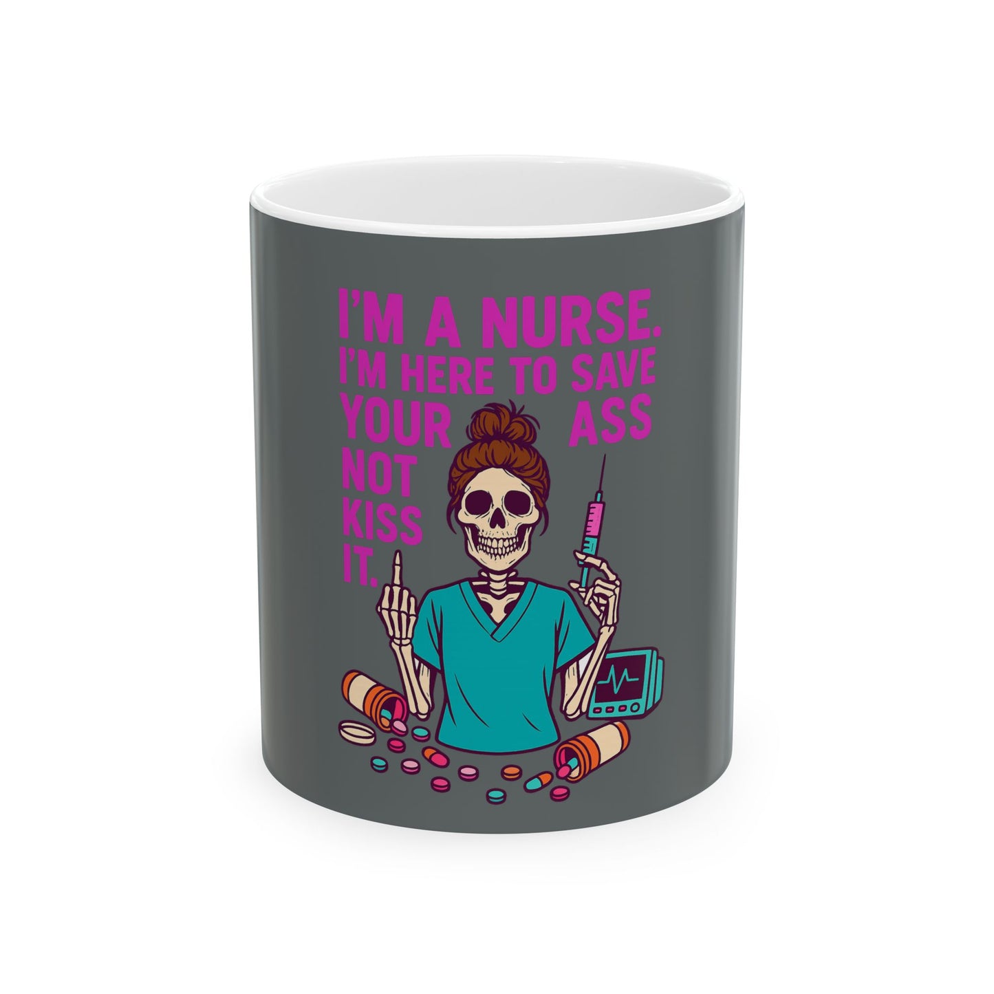 Nurse Humor Mug - Skeleton Nurse Design, Funny Gift for Healthcare Workers, Coffee Cup, Nursing School Graduation