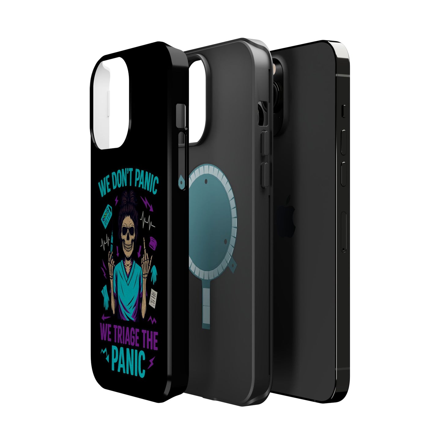 Magnetic Phone Case with Skull Design - We Don't Panic, Perfect for Nurses and Medical Professionals, Halloween Gift, Fun Accessory, [...]
