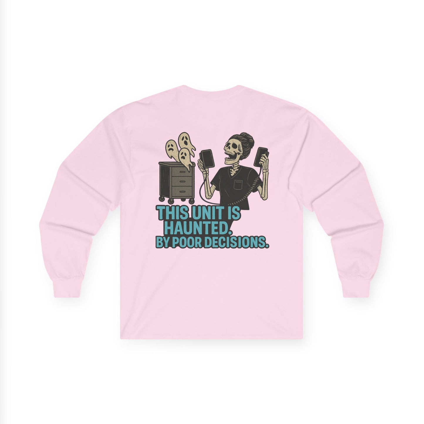 Haunted Decisions Long Sleeve Tee, Unisex Halloween Tee, Funny Long Sleeve Shirt, Gift for Ghost Lovers, Spooky Season Wear