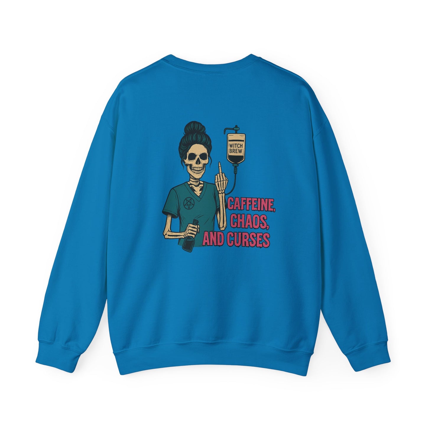 Caffeine Chaos & Curses Sweatshirt - Unisex Crewneck, Halloween Apparel, Nurse Gift, Cozy Wear, Unique Graphic Sweatshirt