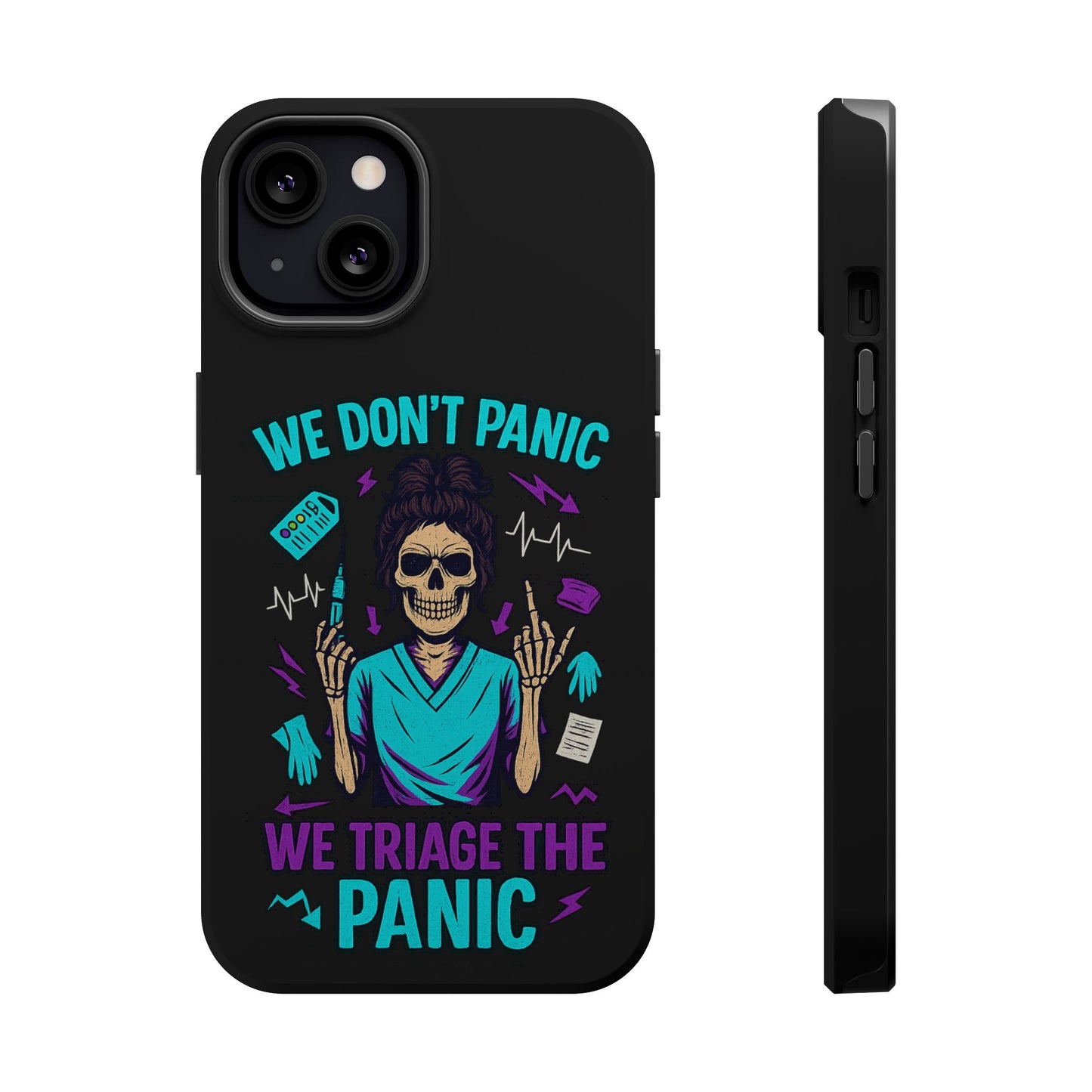 Magnetic Phone Case with Skull Design - We Don't Panic, Perfect for Nurses and Medical Professionals, Halloween Gift, Fun Accessory, [...]