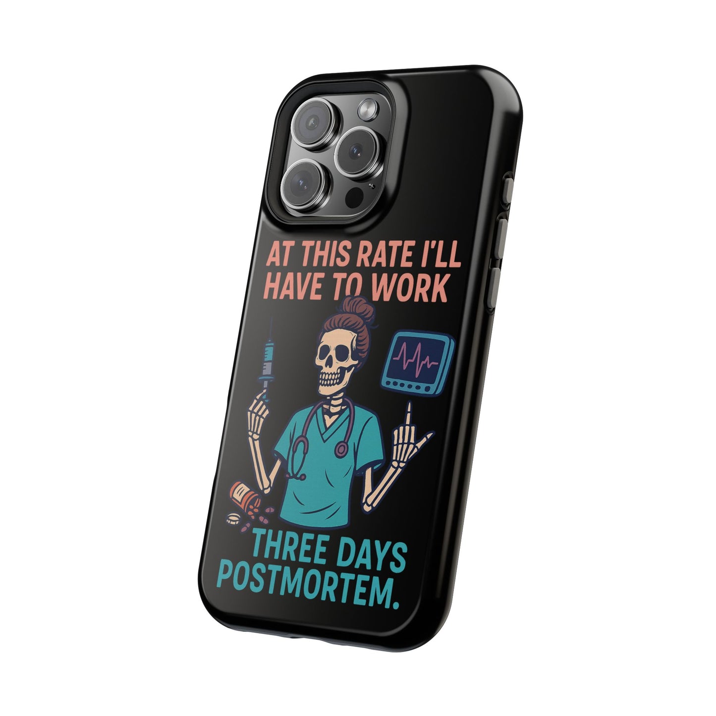 Magnetic Tough Phone Case, 3 Days Postmortem Skull Design, Cute Nurse Gift, Halloween Decor, Unique Phone Accessory