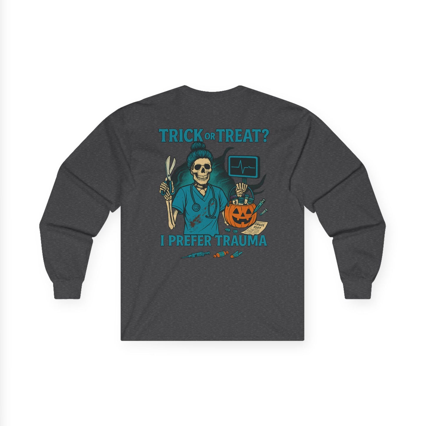 Spooky Humor Long Sleeve Tee - Trick or Treat, Halloween Ghost Shirt, Fall Fashion, Unisex Comfy Tee, Halloween Gift Idea