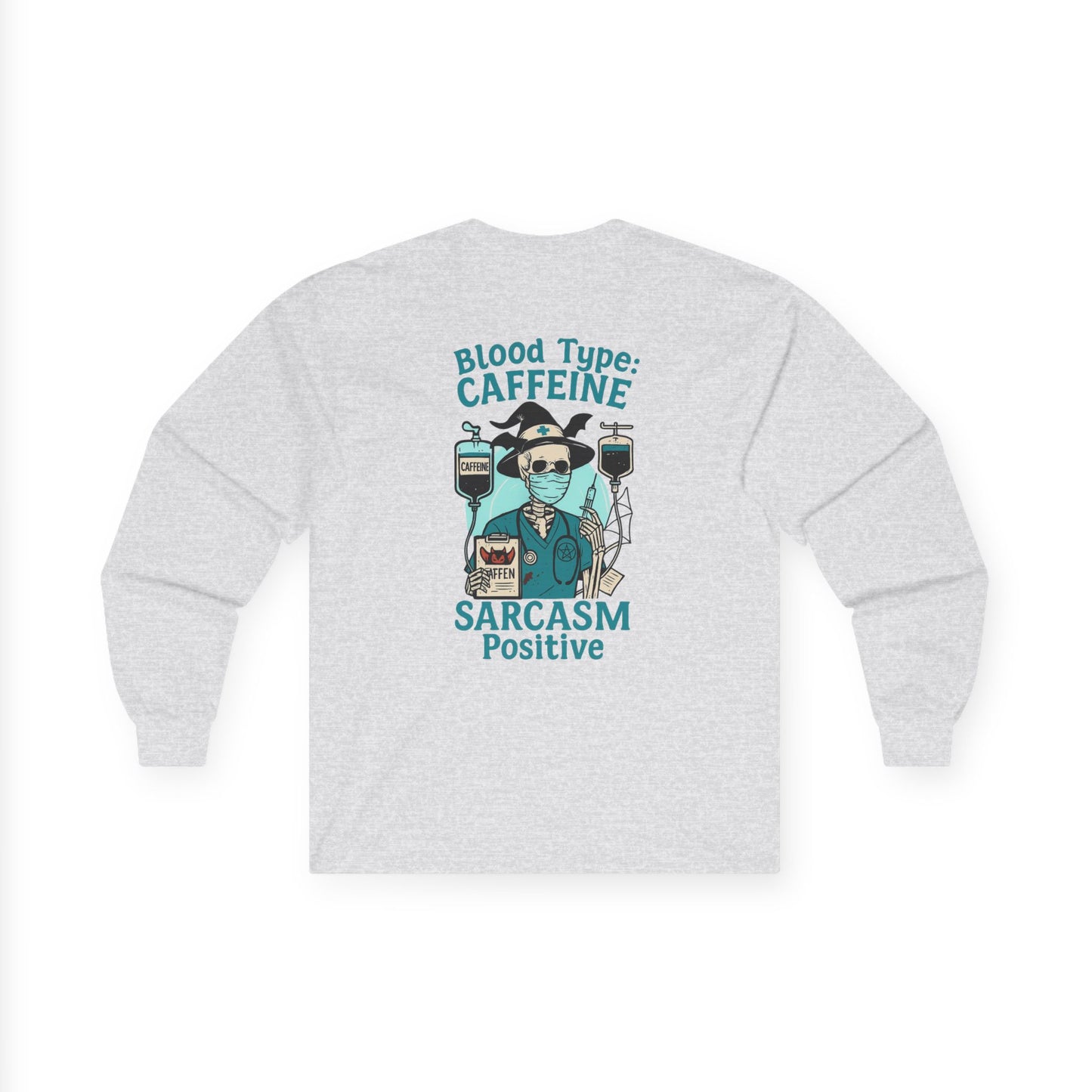 Caffeine Sarcasm Long Sleeve Tee, Unisex Graphic Tee, Gift for Coffee Lovers, Funny Shirt, Casual Wear, Humor Apparel