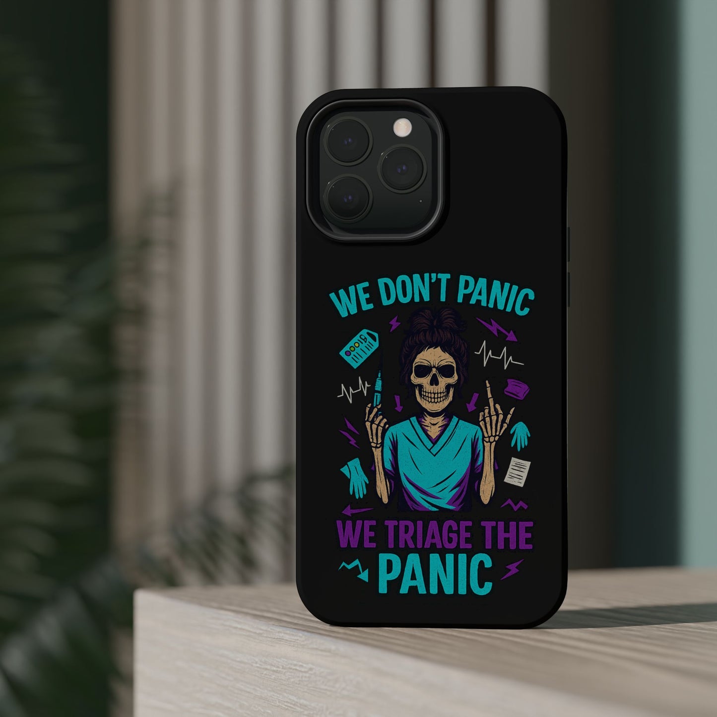 Magnetic Phone Case with Skull Design - We Don't Panic, Perfect for Nurses and Medical Professionals, Halloween Gift, Fun Accessory, [...]