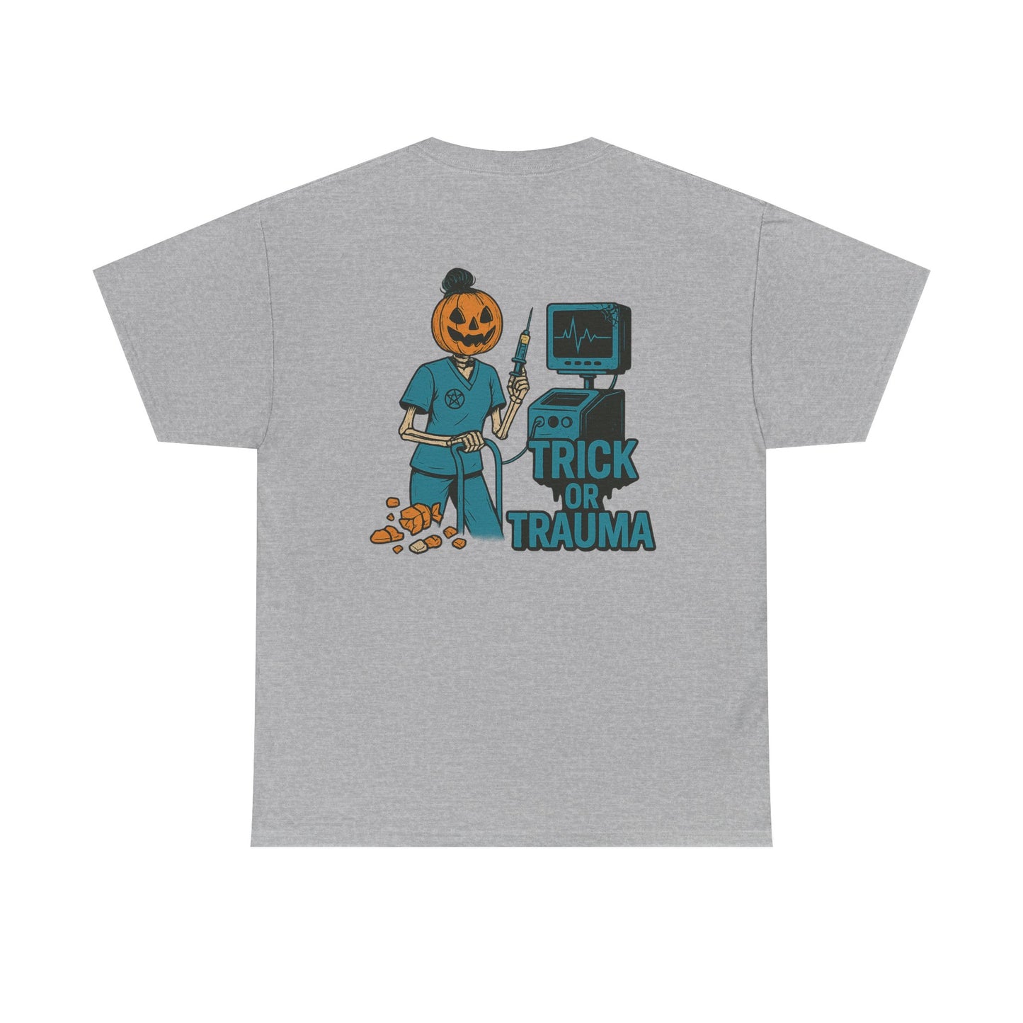 Halloween Pumpkin Tee - Trick or Trauma Shirt, Unisex T-Shirt for Fall Celebrations, Casual Wear, Halloween Costume, Gift Idea